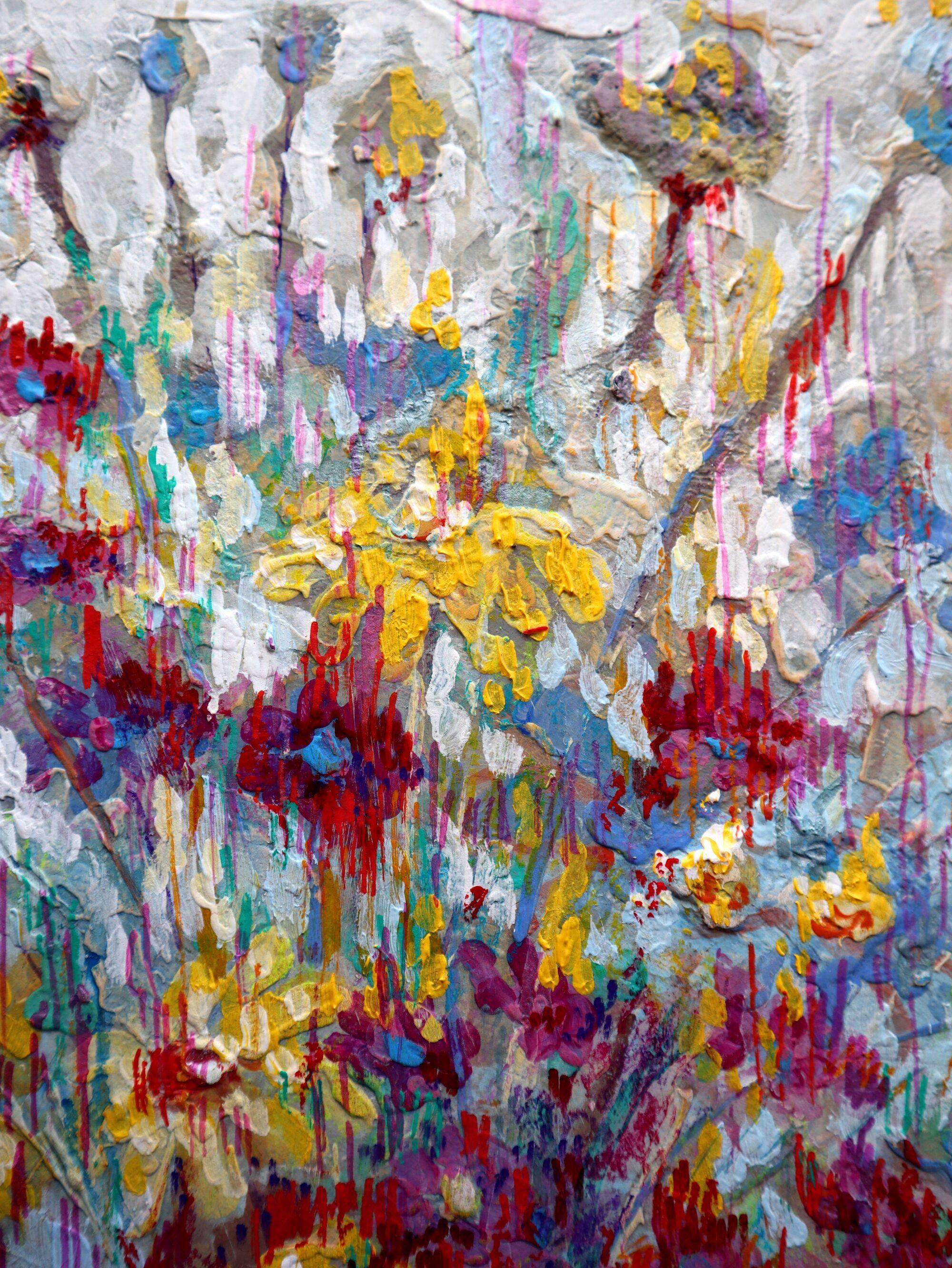 Pour réaliser cette œuvre, j'ai puisé dans l'énergie vibrante de la Nature, en canalisant les émotions brutes et l'essence de l'impressionnisme et de l'expressionnisme. À l'aide d'acryliques et d'huiles, j'ai créé une danse de couleurs texturée qui
