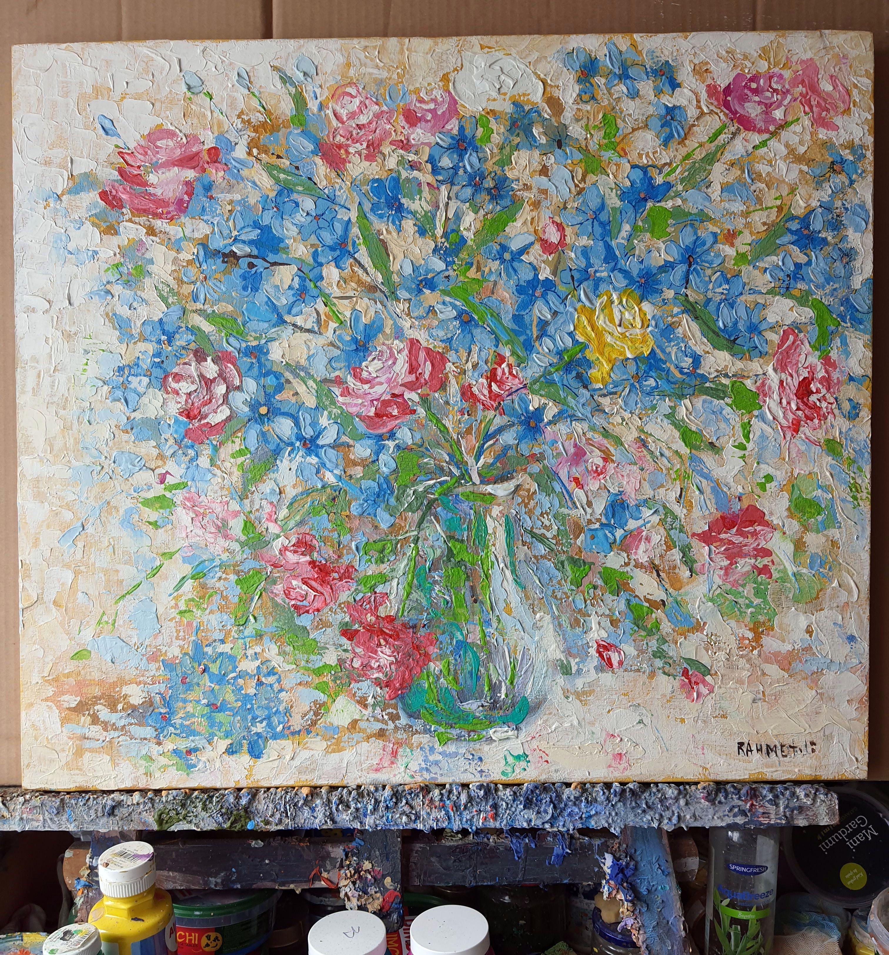 Rosa Gialla. Pittura ad olio originale - Still-Life Painting Grigio di RAKHMET REDZHEPOV (RAMZI)