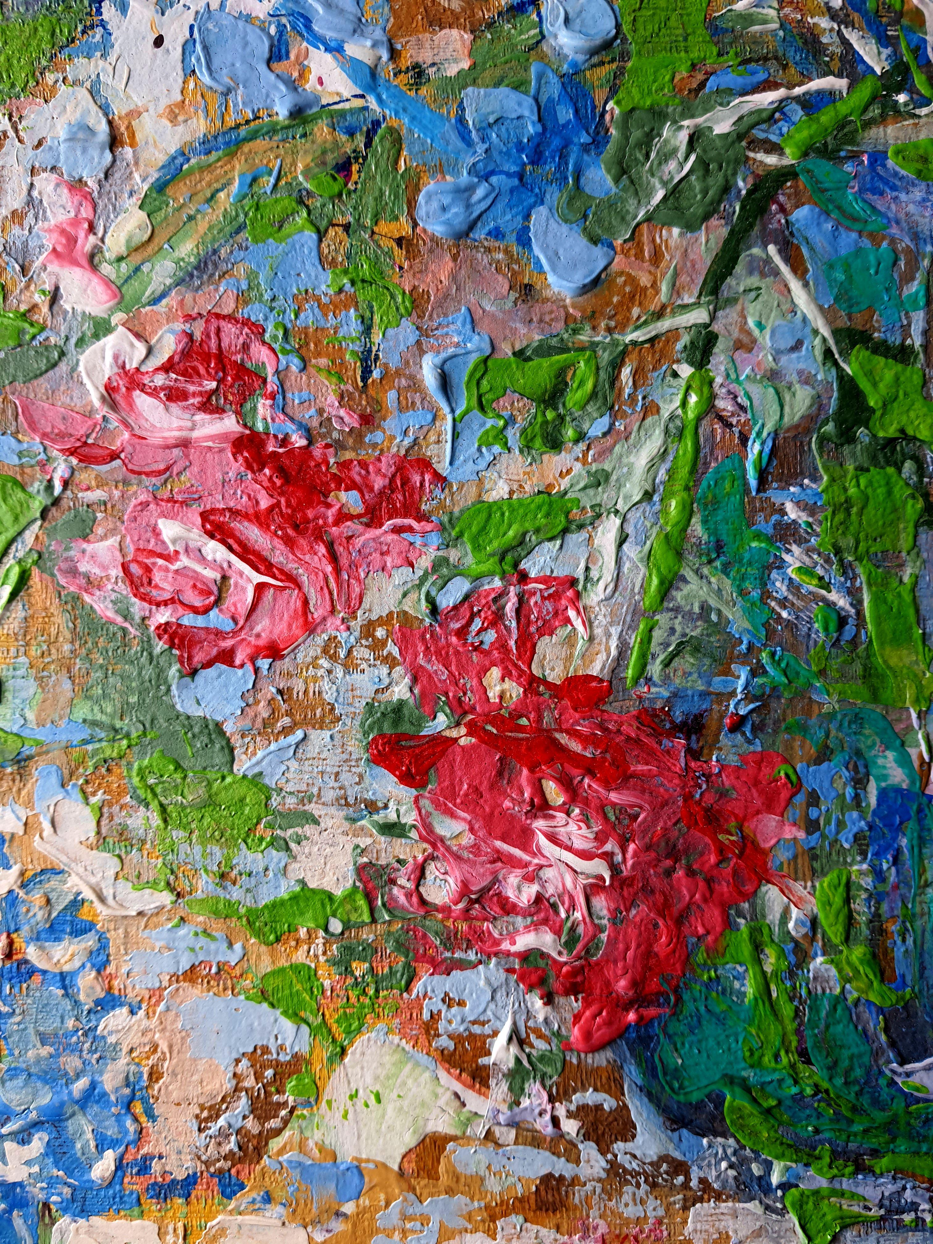 Tecnica  (tela fatta a mano)
Il quadro è stato dipinto con una spatola e un pennello su tela.  . (fatto a mano)
Ho riversato il mio cuore in questa tela, creando una vibrante danza di colori con acrilico e olio. Le mie pennellate fondono
