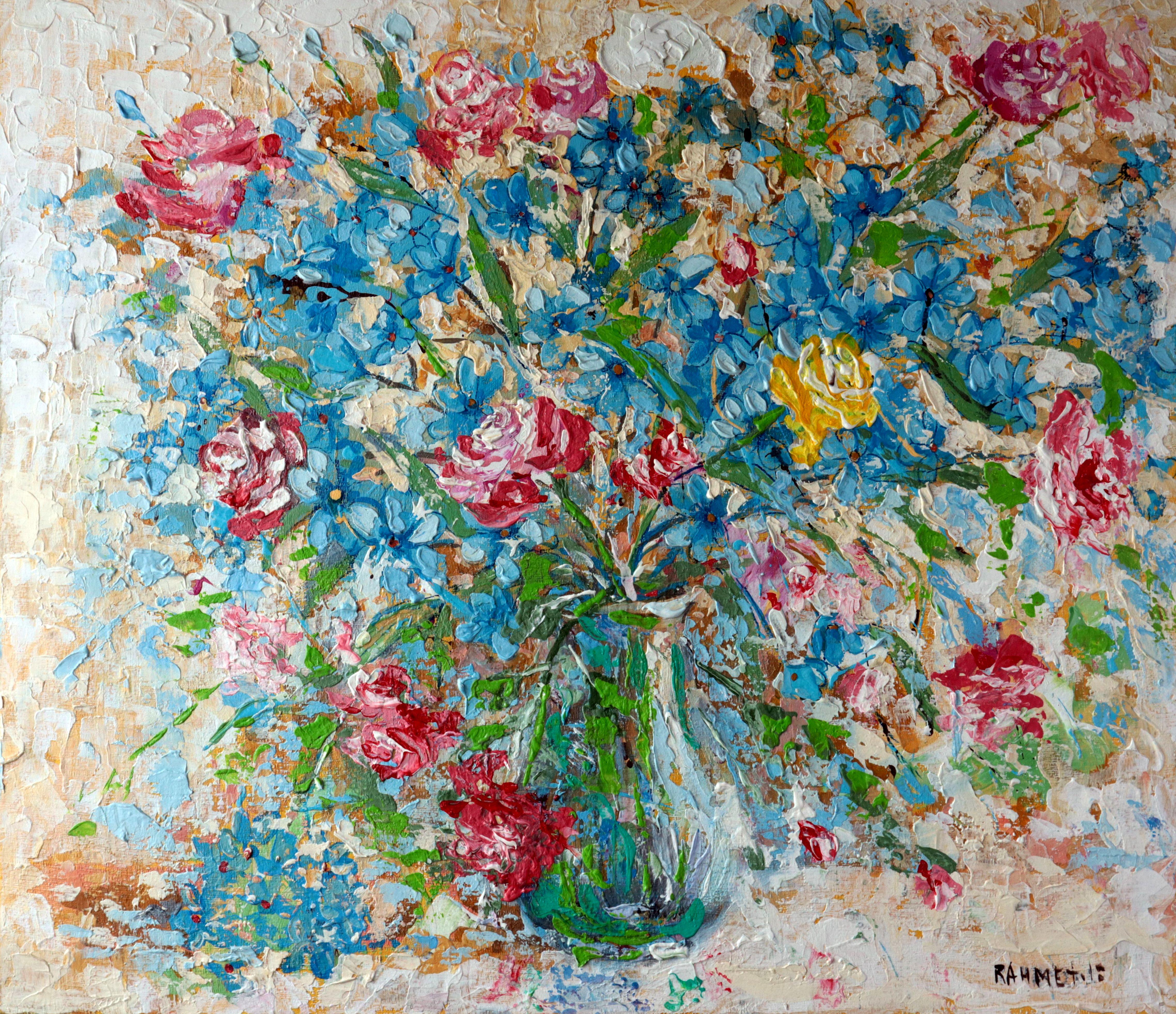 Still-Life Painting di RAKHMET REDZHEPOV (RAMZI) - Rosa Gialla. Pittura ad olio originale