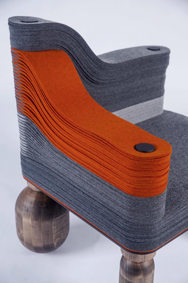 Chaise d'angle Raki, feutre et bois de Champalimaud à Stackabl, Canada, 2021 en vente 3