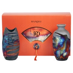 Raku 2 Pack Premium-Vase, Geschenkbox aus Kohlenstoff-Kupfer, handgefertigte Keramik, Wohndekor