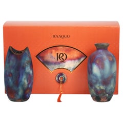 Raku 2 Pack Premium Vase Gift Box - Full Copper - Handmade Ceramic Home Decor