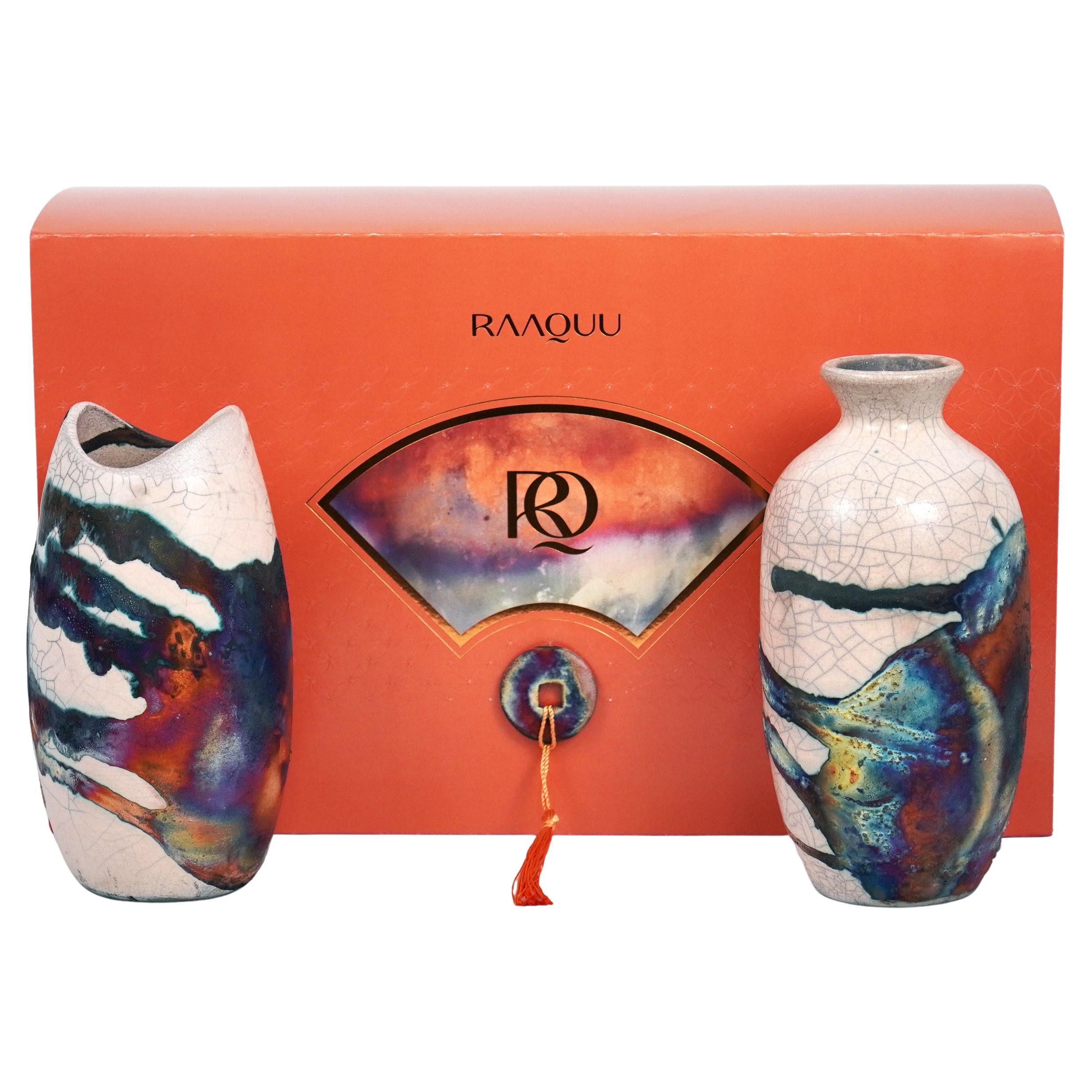 Raku 2 Pack Premium Vase Gift Box - Half Copper - Handmade Ceramic Home Decor