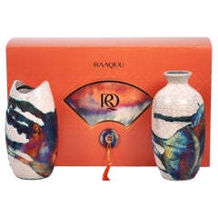 Raku 2 Pack Premium Vase Gift Box - Half Copper - Handmade Ceramic Home Decor