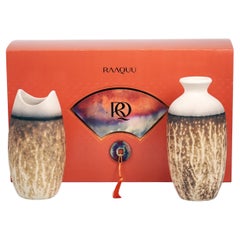Raku 2er-pack Premium-Vase, Geschenkbox aus Keramik – Obvara – Handgefertigtes Keramik-Hausdekor