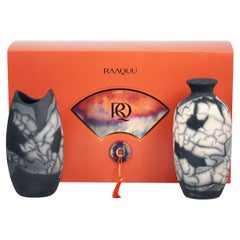 Raku 2er-pack Premium-Vase, Geschenkbox aus Keramik – Rauch Raku – Handgefertigtes Keramik-Hausdekor