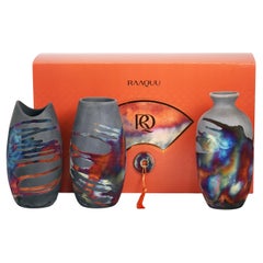 Raku 3er-pack Premium-Vase, Geschenkbox aus Kohlenstoff-Kupfer – Handgefertigte Keramik, Wohndekor