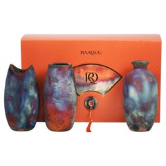Raku 3 Pack Premium Vase Geschenk-Box - Full Copper - Handmade Ceramic Home Decor
