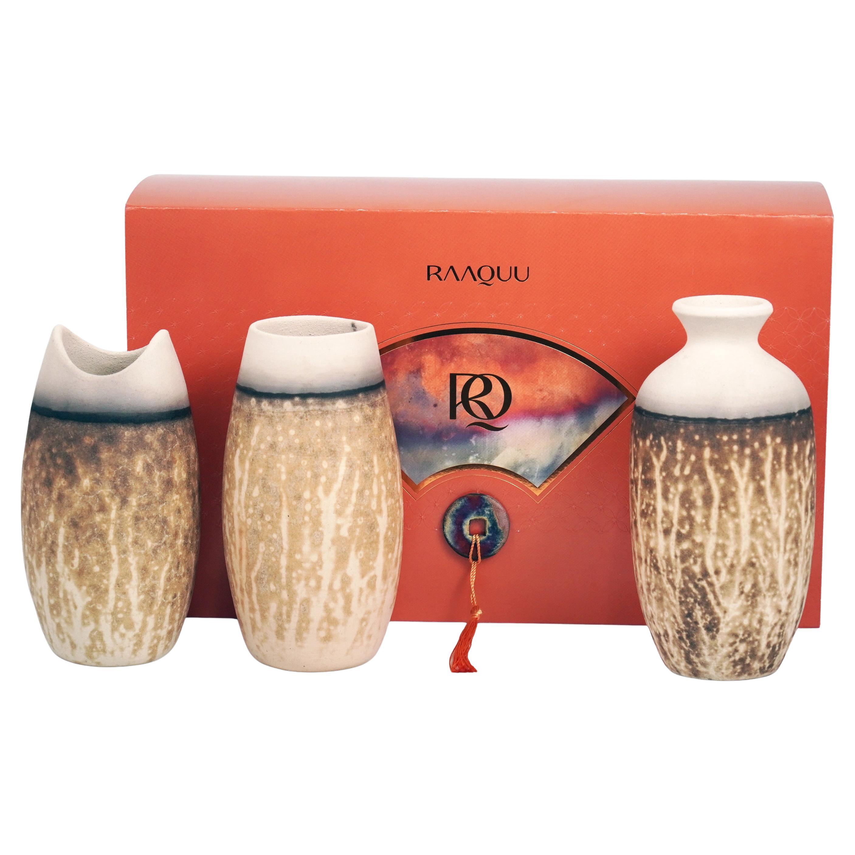 Boîte cadeau Raku 3 Pack Premium Vase Obvara - Décoration intérieure en céramique faite à la main