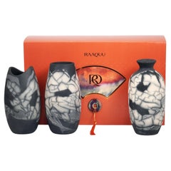 Raku 3 Pack Premium Vase Gift Box - Smoked Raku - Handmade Ceramic Home Decor
