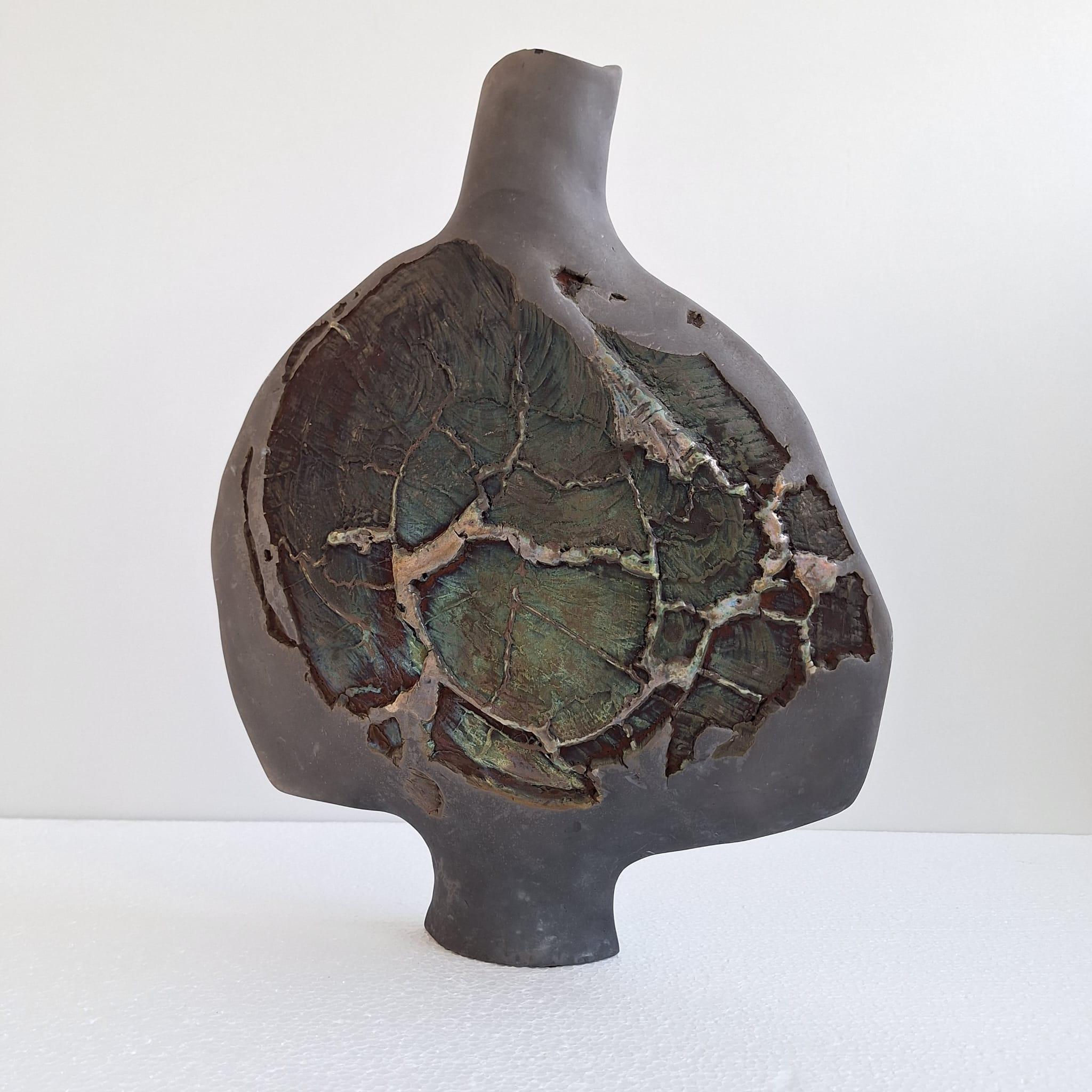 Contemporary Raku ceramic vase designed by André Sas For Sale
