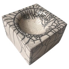 Raku-Fired Decorative Box-Bowl, Crackle Glaze