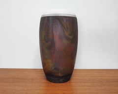 Raku Fired Iridescent Matte Black Earthenware Vessel
