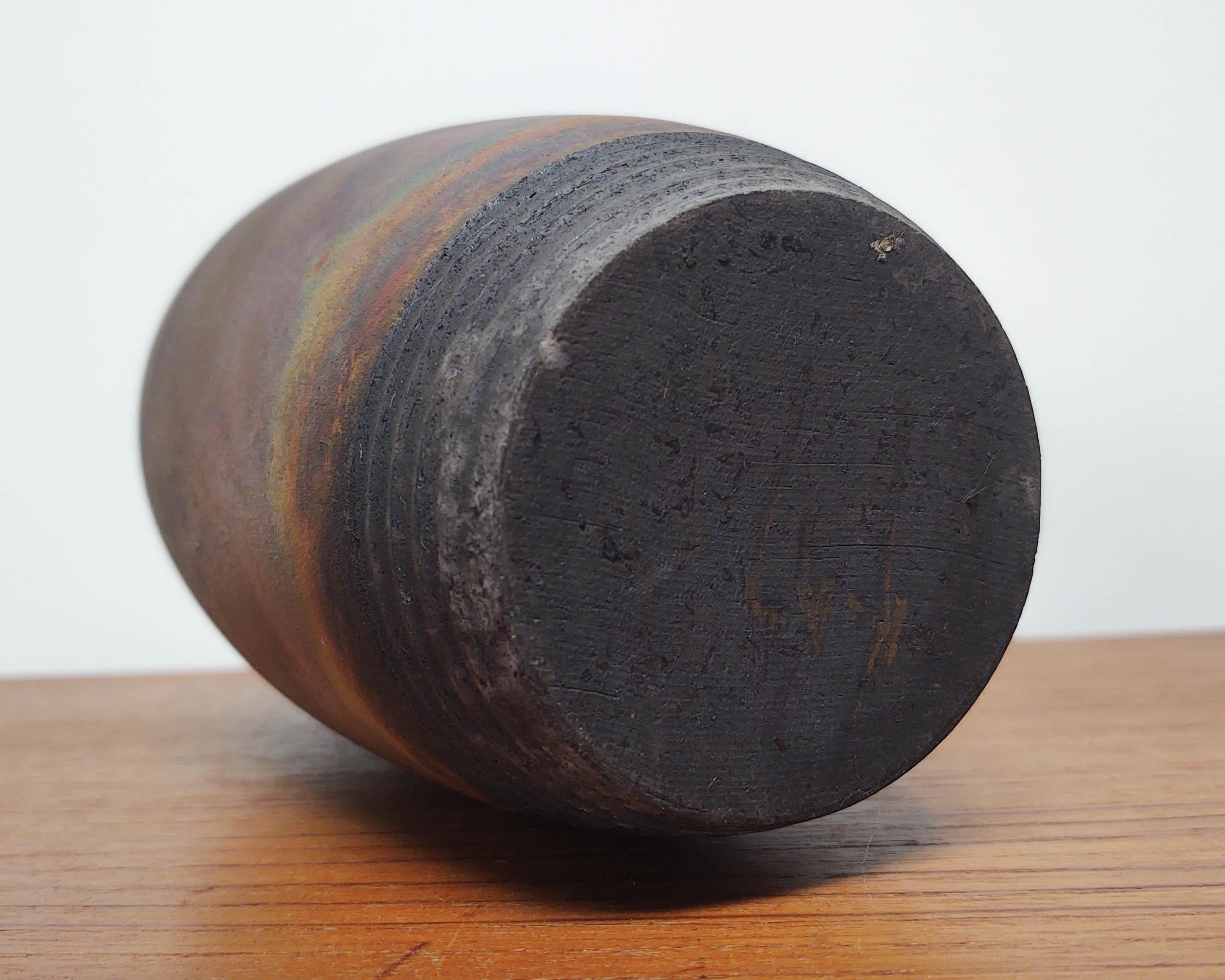 Ceramic Raku Fired Iridescent Matte Black Earthenware Vessel For Sale