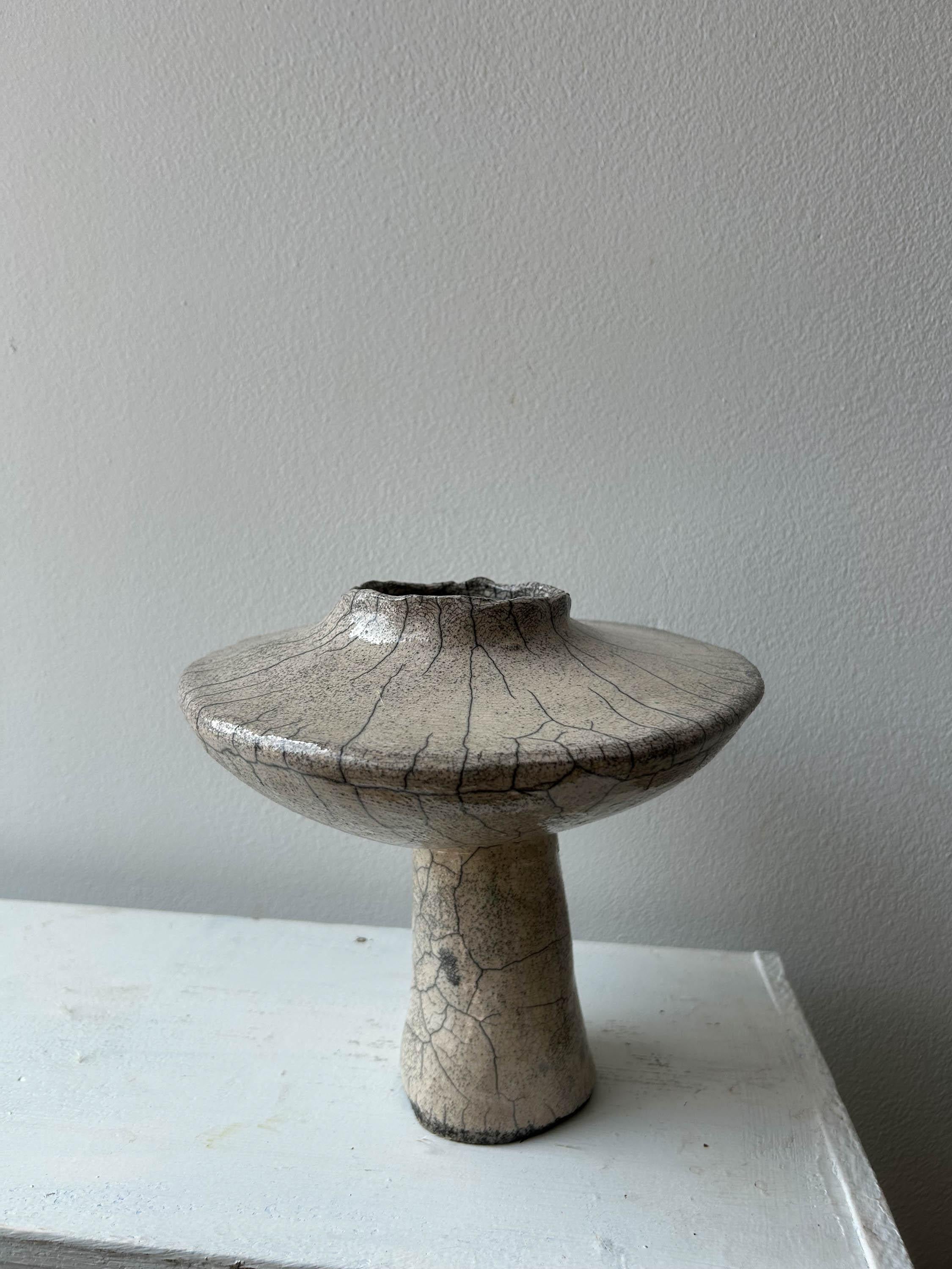 Contemporary Raku Fired Pedestal Vase