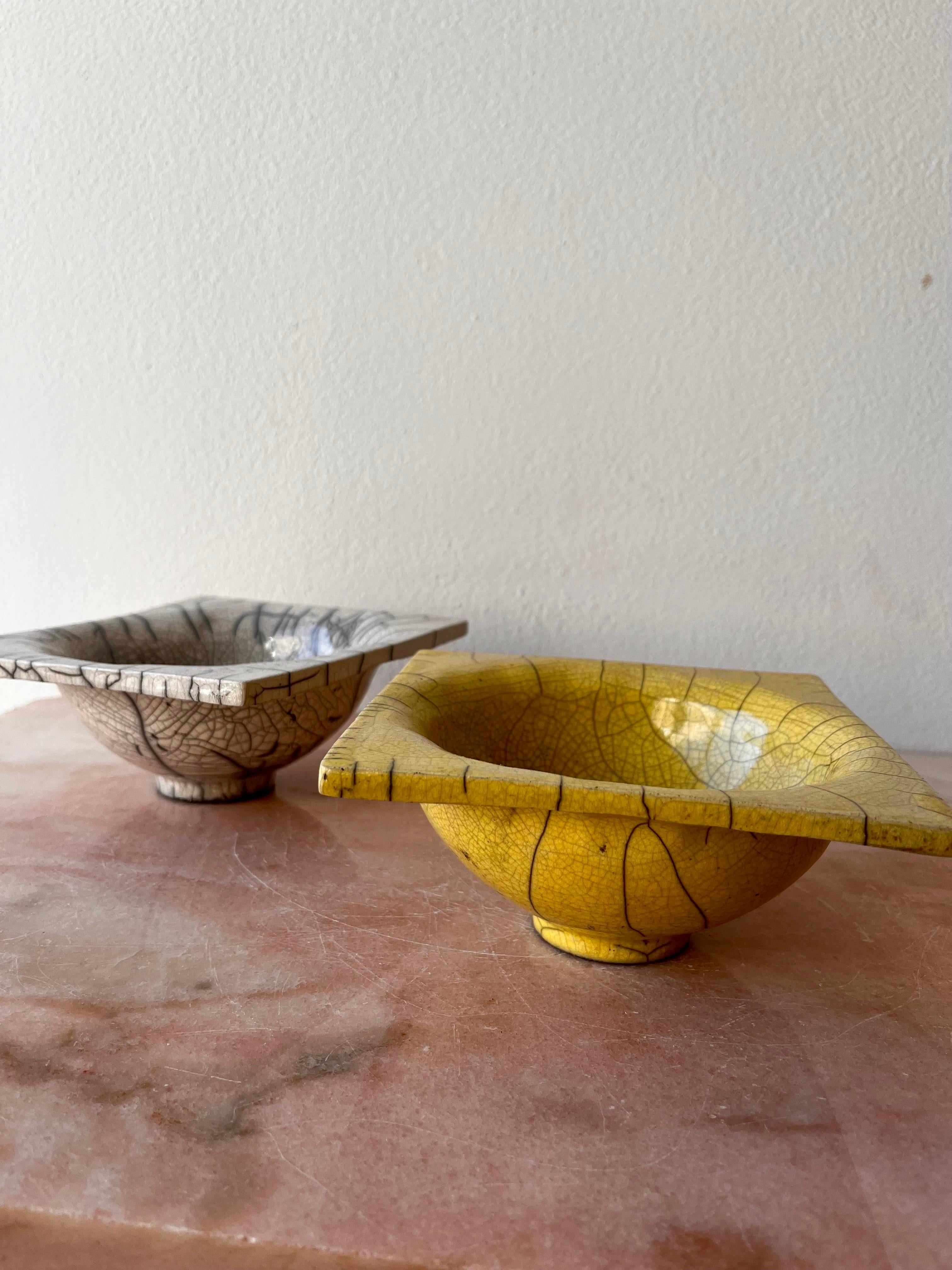 American Raku-Fired square and octagonal bowls, handmade, slab-built stoneware For Sale