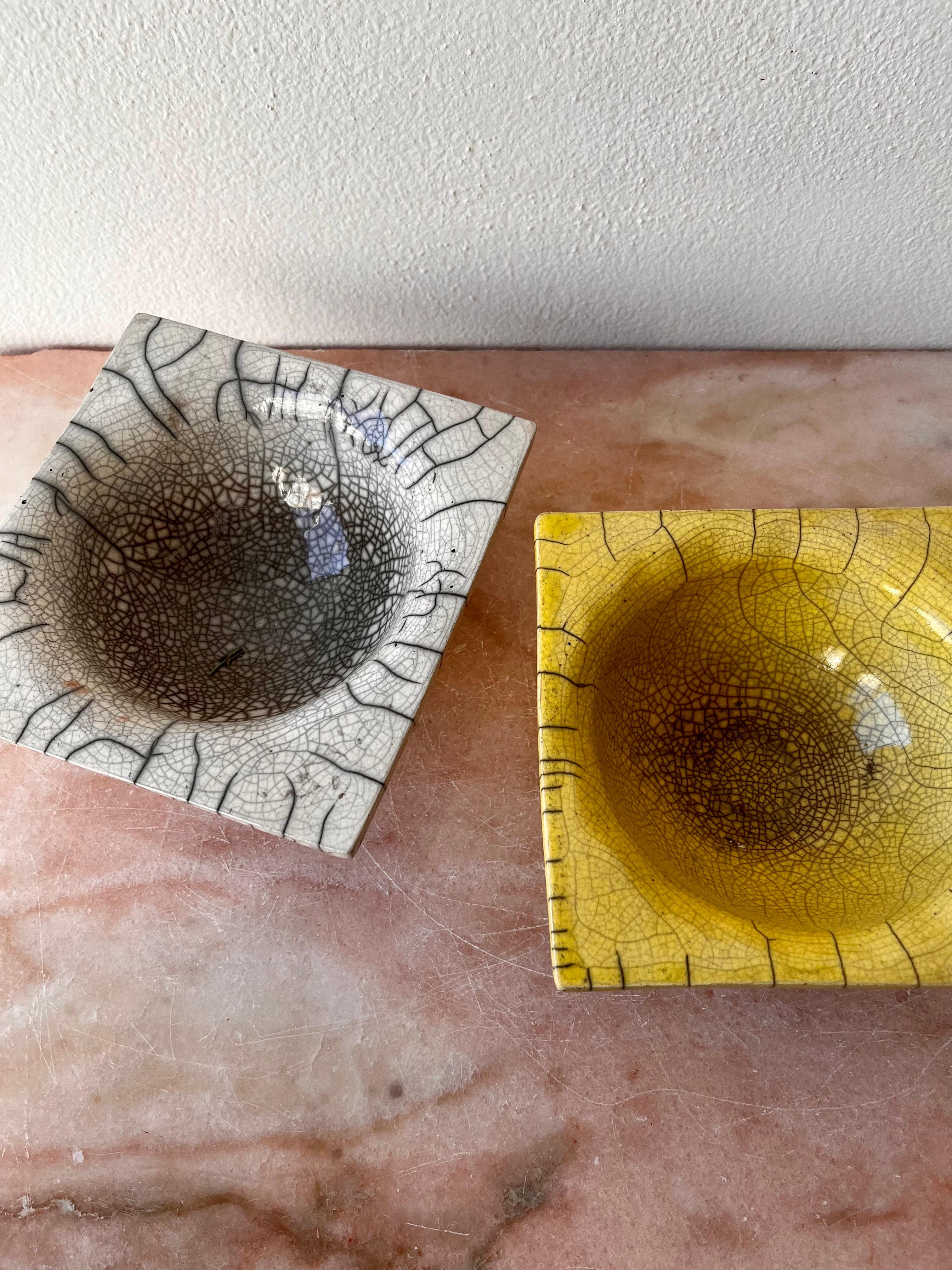 Raku-Fired square and octagonal bowls, handmade, slab-built stoneware In New Condition For Sale In Brooklyn, NY