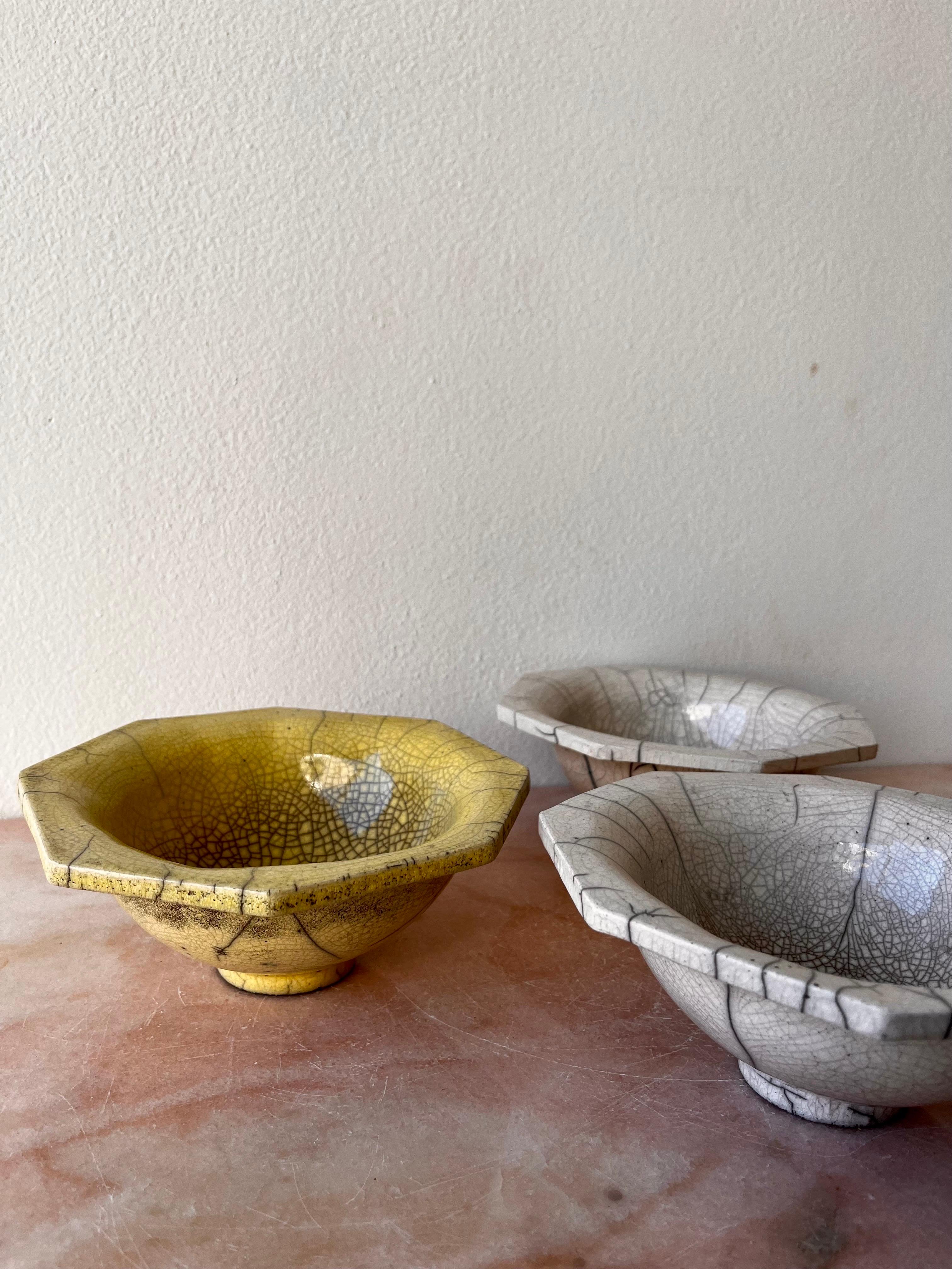 Contemporary Raku-Fired square and octagonal bowls, handmade, slab-built stoneware For Sale