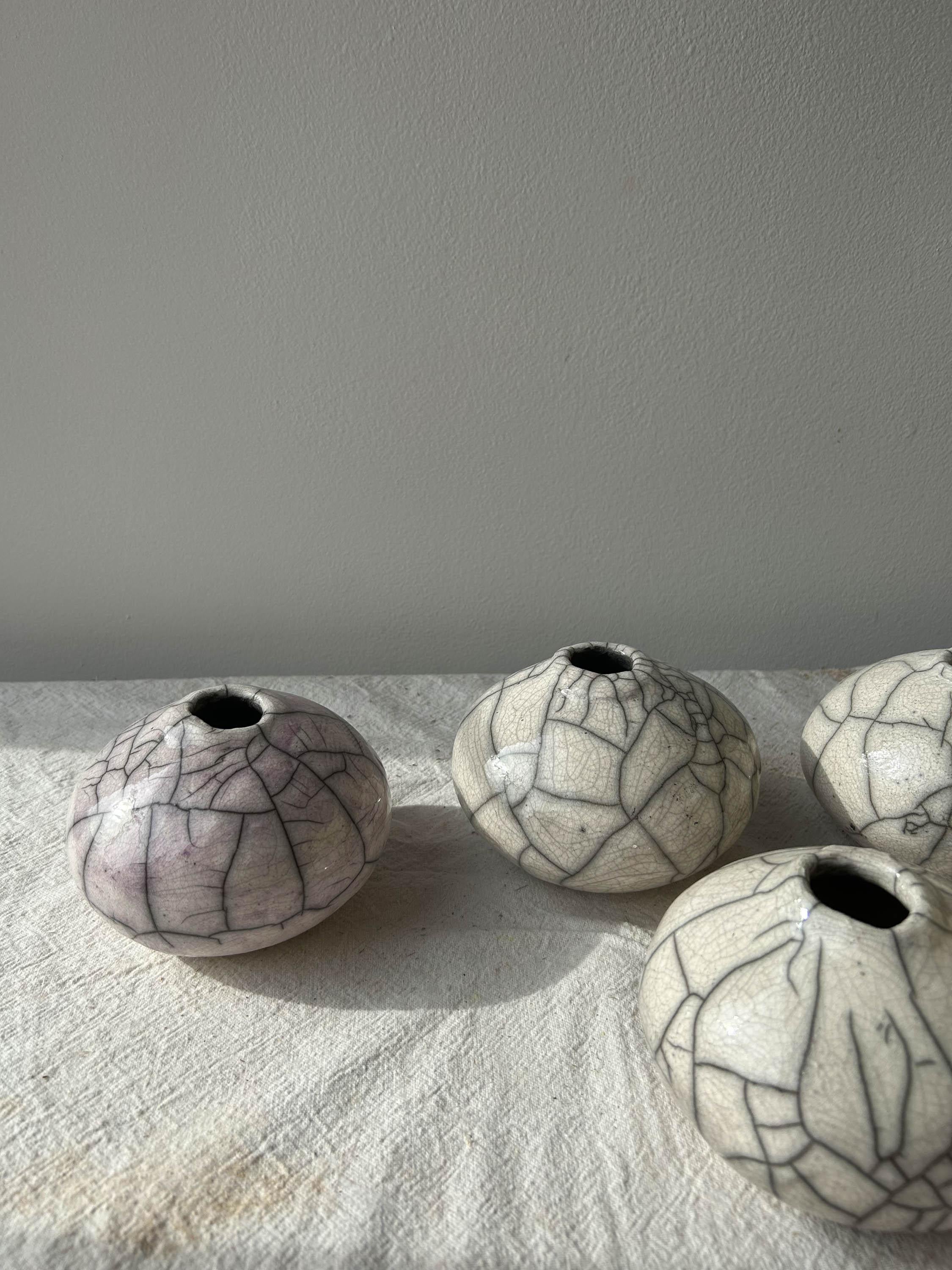 Organic Modern Raku-fired Wabi Sabi Miniature Moon Vase For Sale