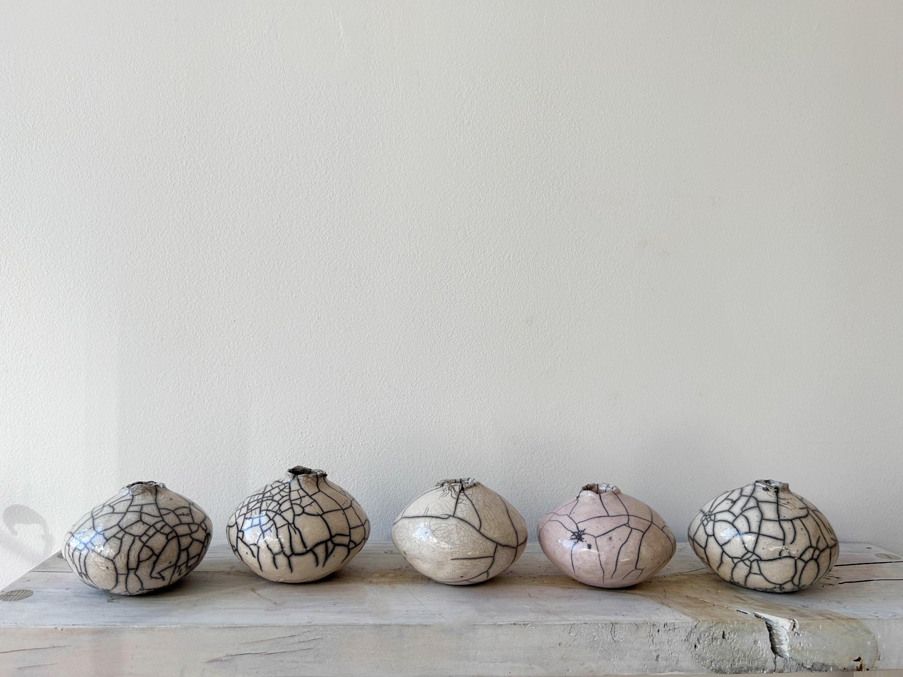 Organic Modern Raku-fired Wabi Sabi Miniature Moon Vase