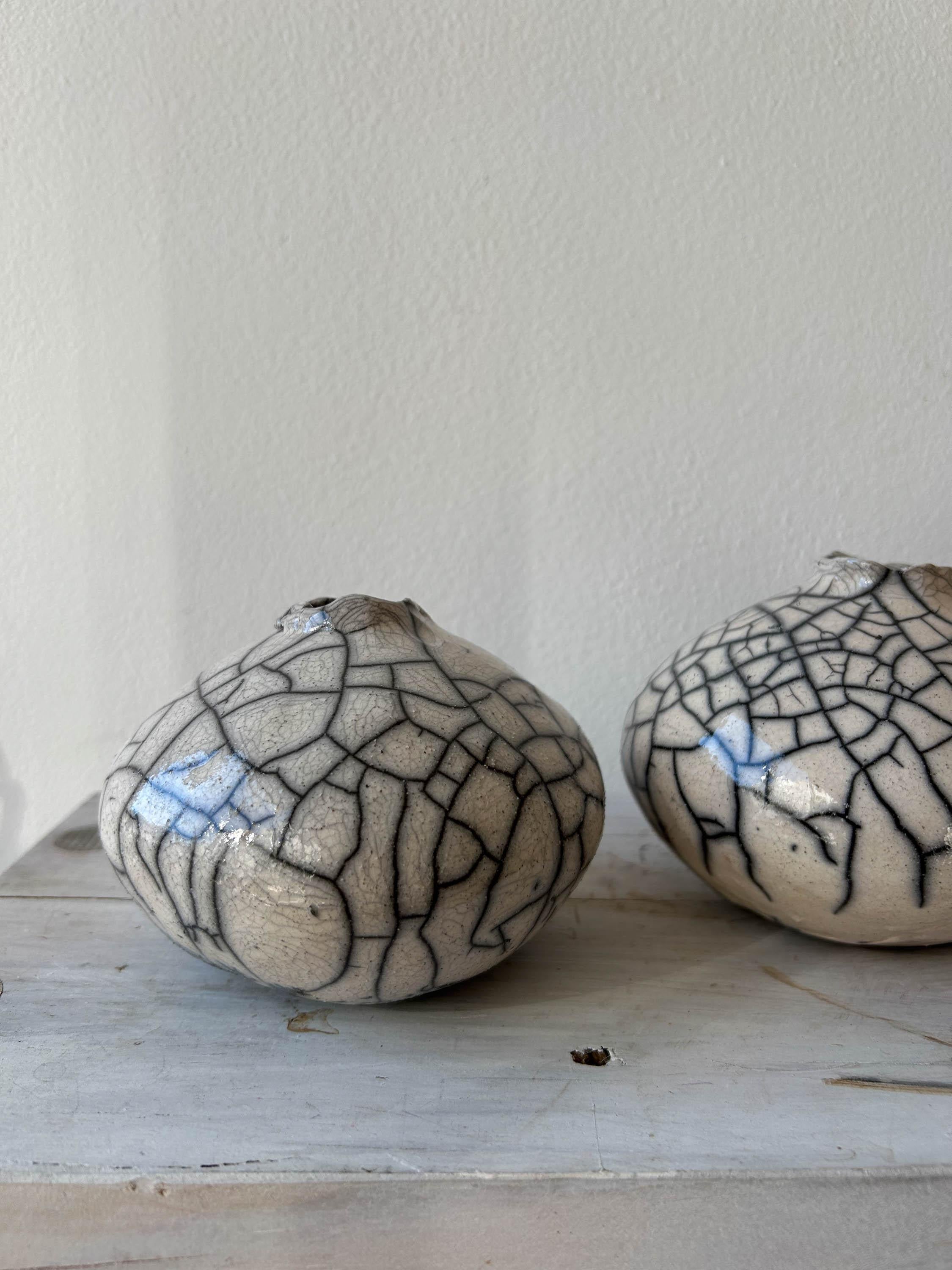 Hand-Crafted Raku-fired Wabi Sabi Miniature Moon Vase