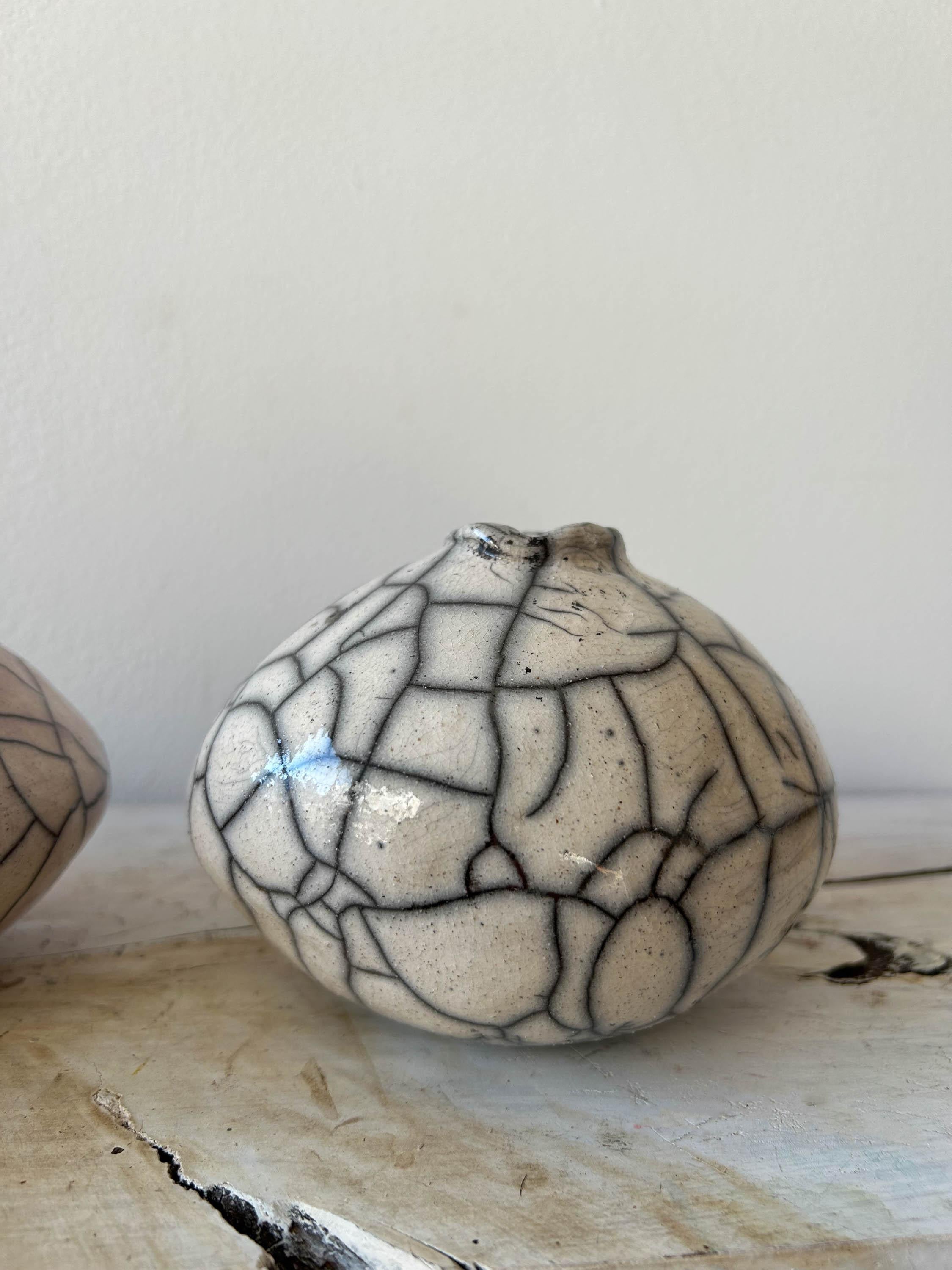 Contemporary Raku-fired Wabi Sabi Miniature Moon Vase