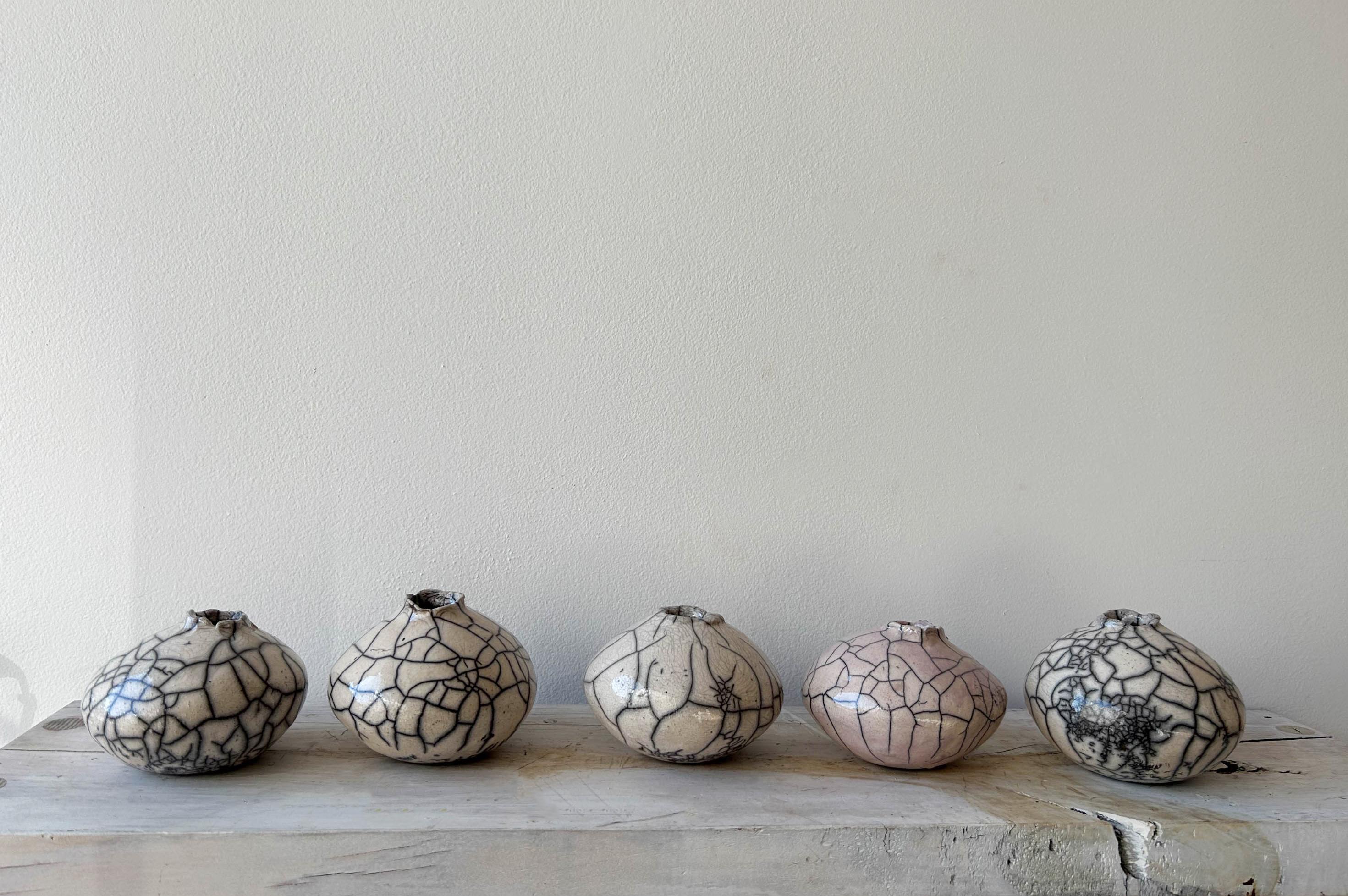 Ceramic Raku-fired Wabi Sabi Miniature Moon Vase