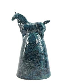 Blue Horse, Ceramic Centerpiece, Handmade Without Mold, Italy