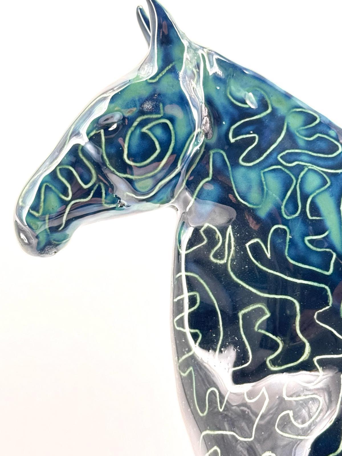 Modern Raku Horse, Ceramic Centerpiece, Handmade Without Mold, NEW 2024 For Sale