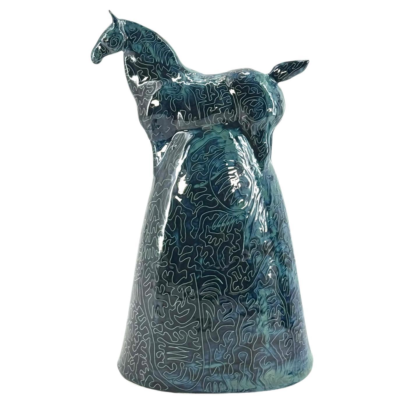 Raku Pferd, Keramik-Tafelaufsatz, handgefertigt ohne Form, NEU 2024