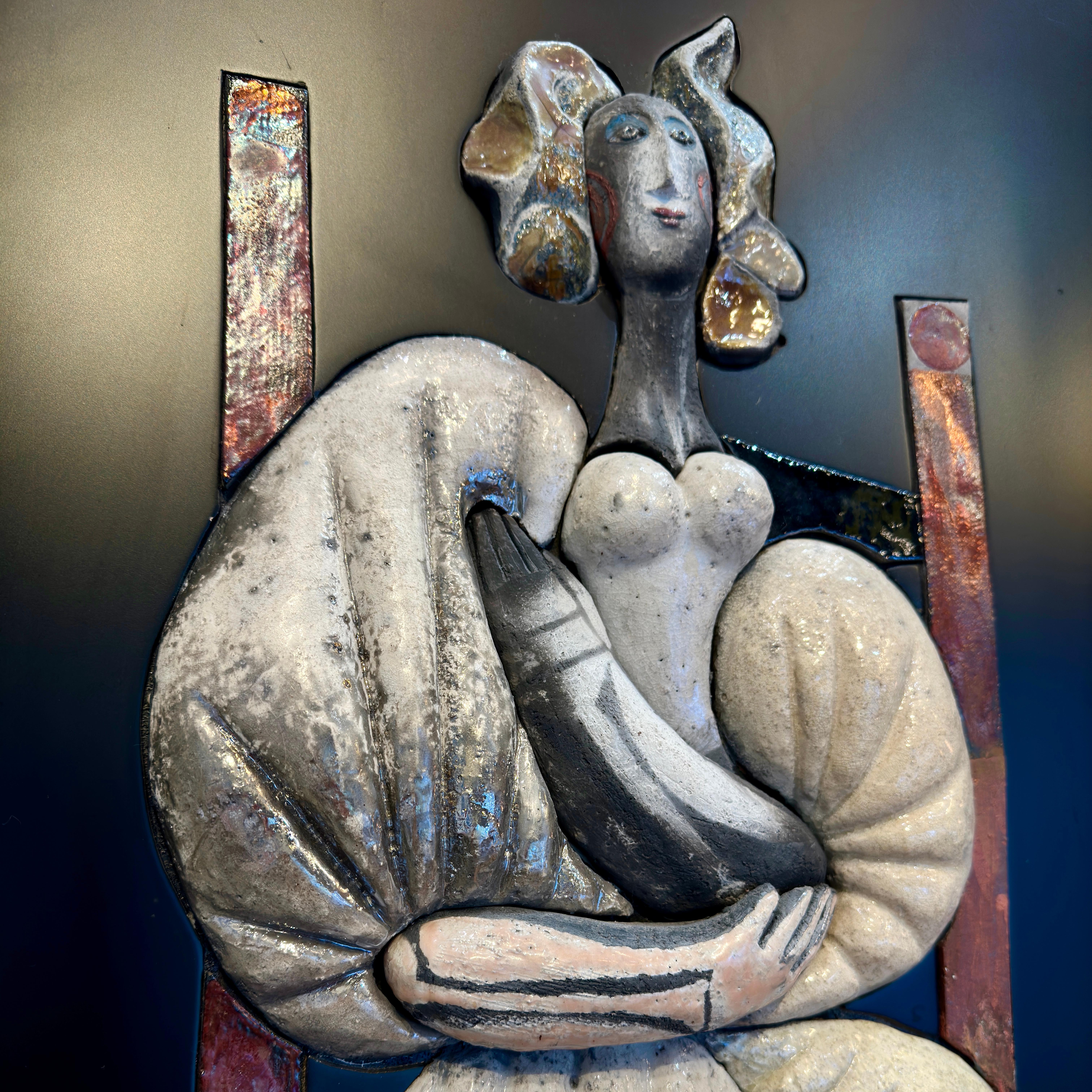 Raku Panel, La Dame Blanche, Roger Capron, Vallauris 1994 In Good Condition In St Ouen, FR