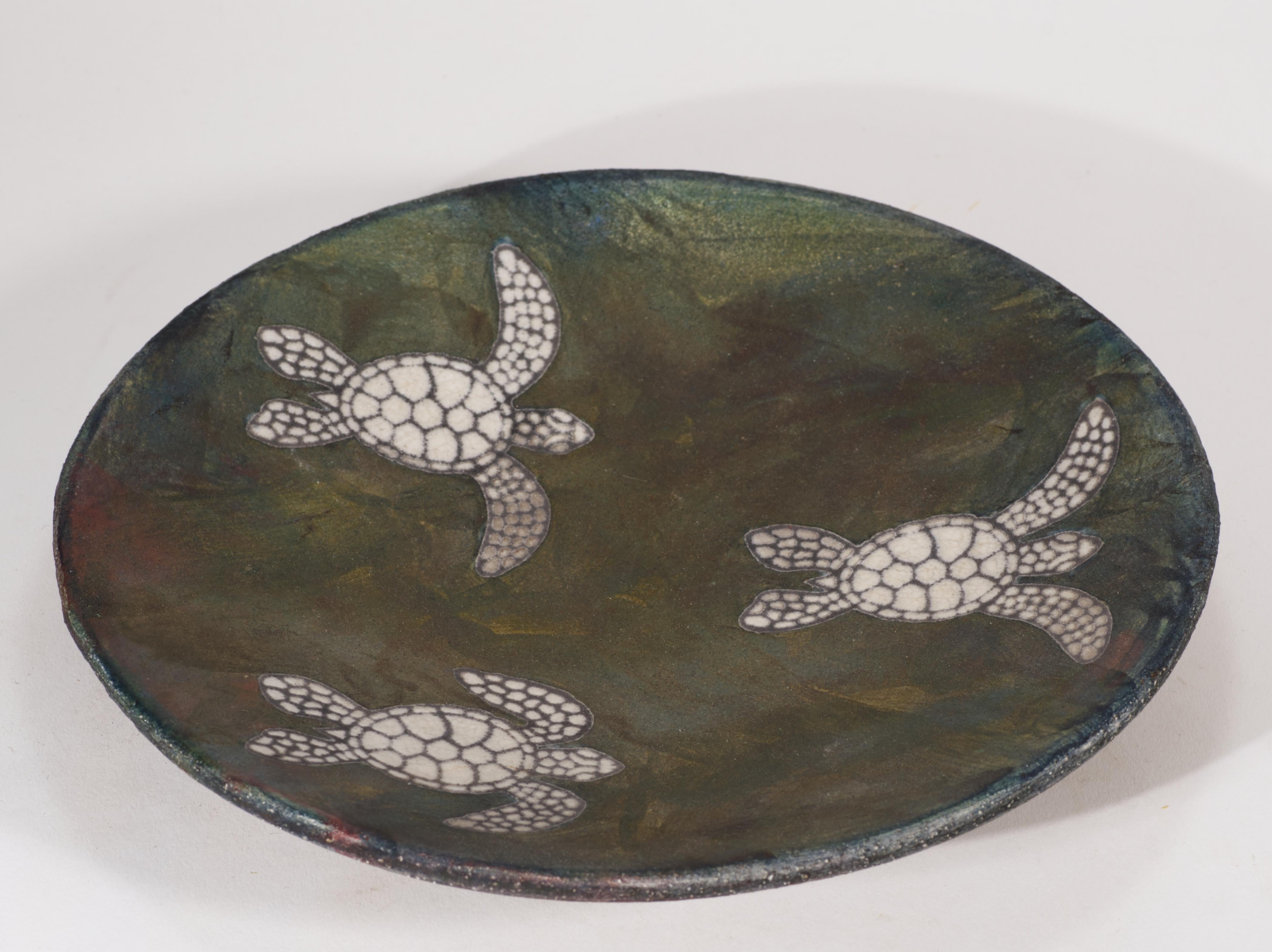 Raku-Platte Catchall-Schale mit Schildpatt-Dekor, American Art Studio Pottery (Glasiert) im Angebot