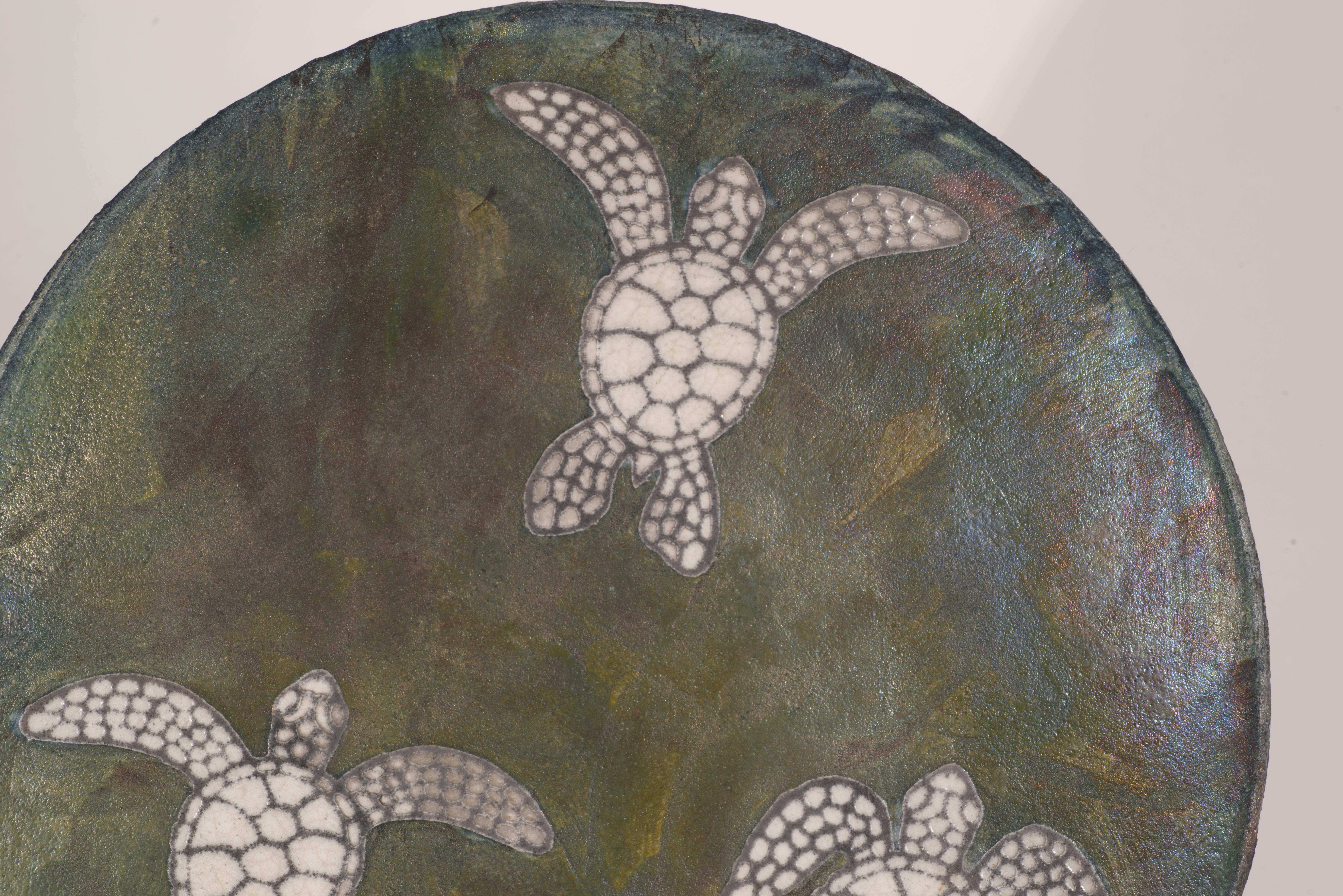 Raku-Platte Catchall-Schale mit Schildpatt-Dekor, American Art Studio Pottery im Zustand „Gut“ im Angebot in Clifton Springs, NY