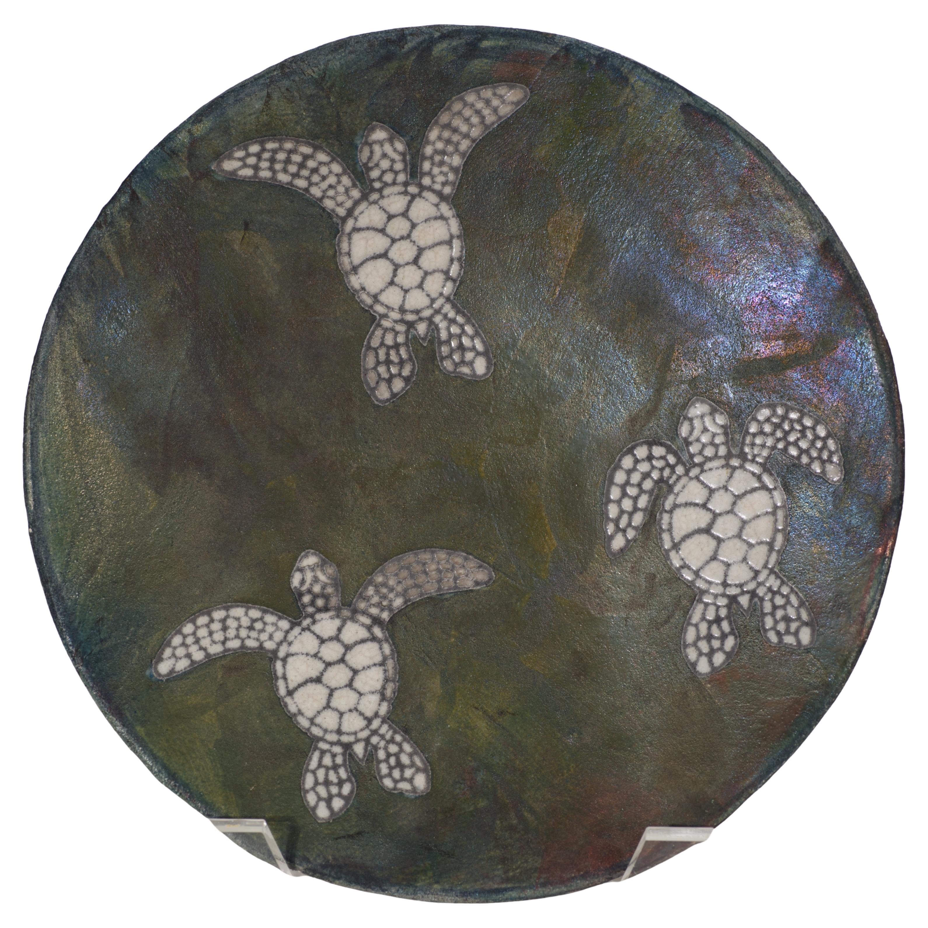 Raku Platter Catchall Bowl Tortoise decor, American Art Studio Pottery