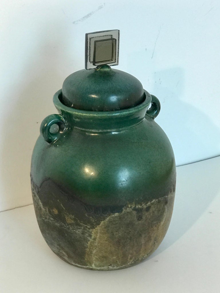 Raku Pottery Lidded Vase, by Tony Evans For Sale at 1stDibs