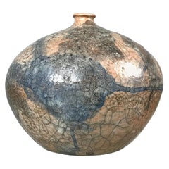 Vintage Raku Pottery Vase Large Weed Pot by Listed Artist Charles 'Charlie' Brown