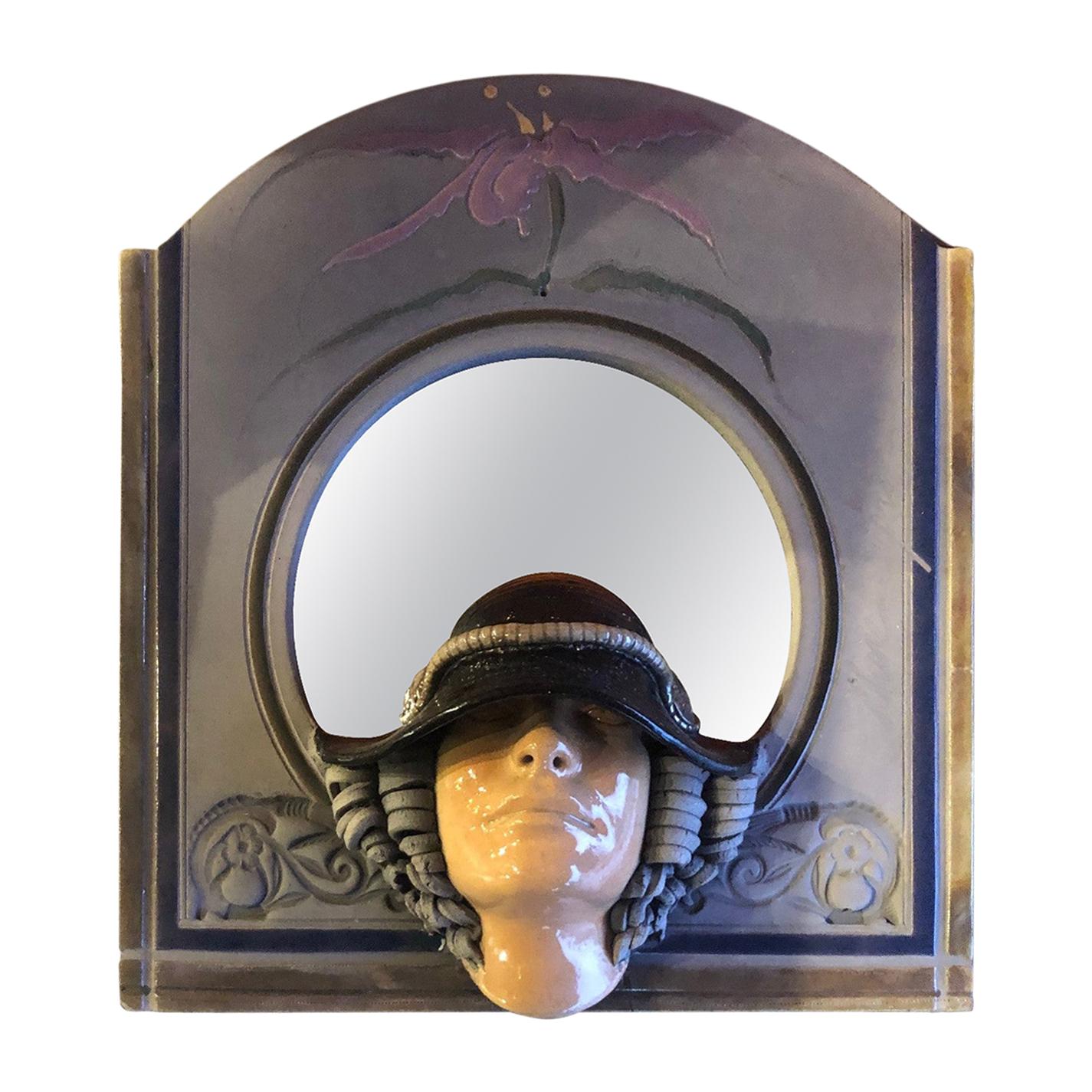 Miroir d'art mural en poterie Raku de Marc Sijan en vente