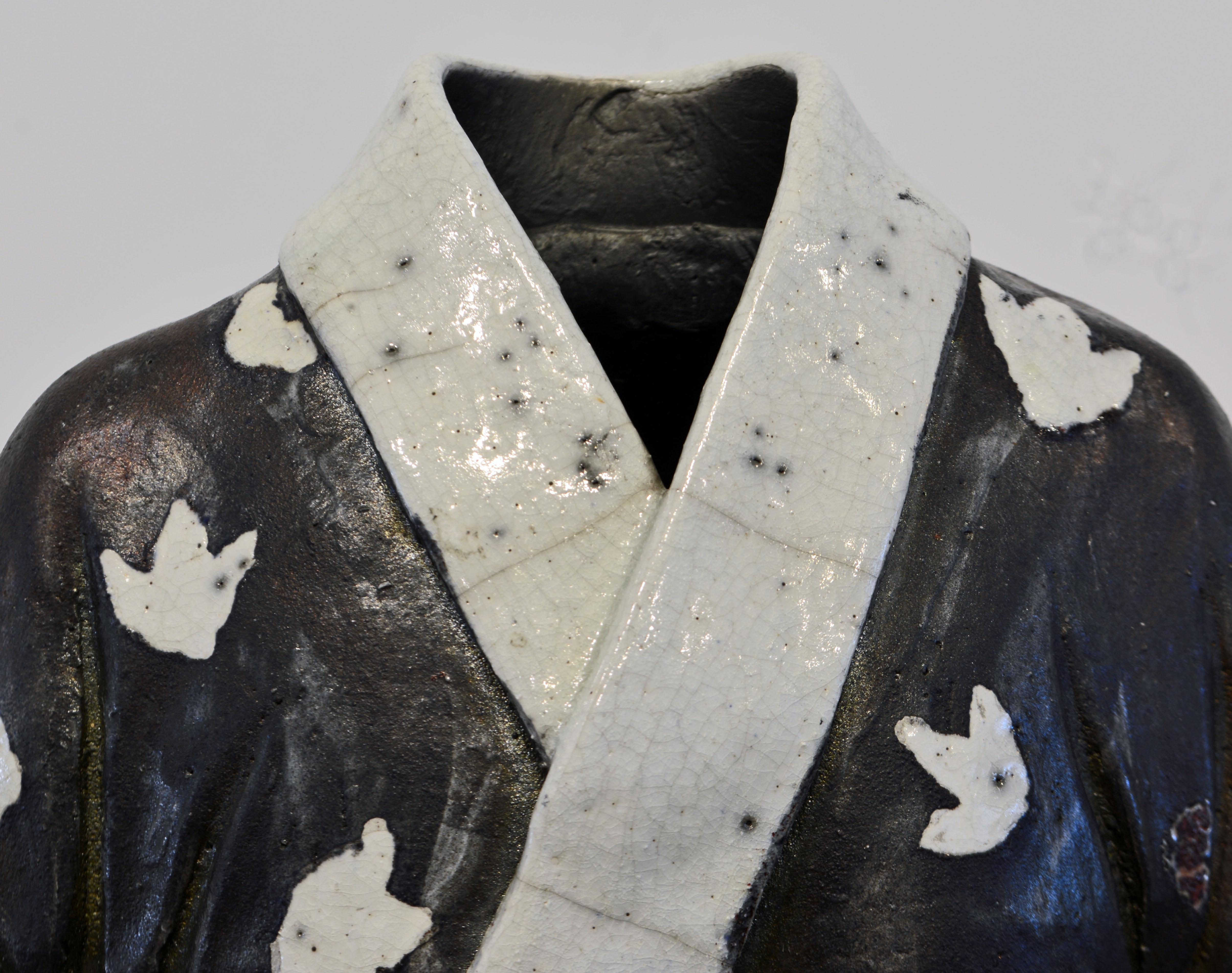 Raku Style Ceramic Kimono Sculpture Signed by Kathryn Manry Quadra Island Artist 6