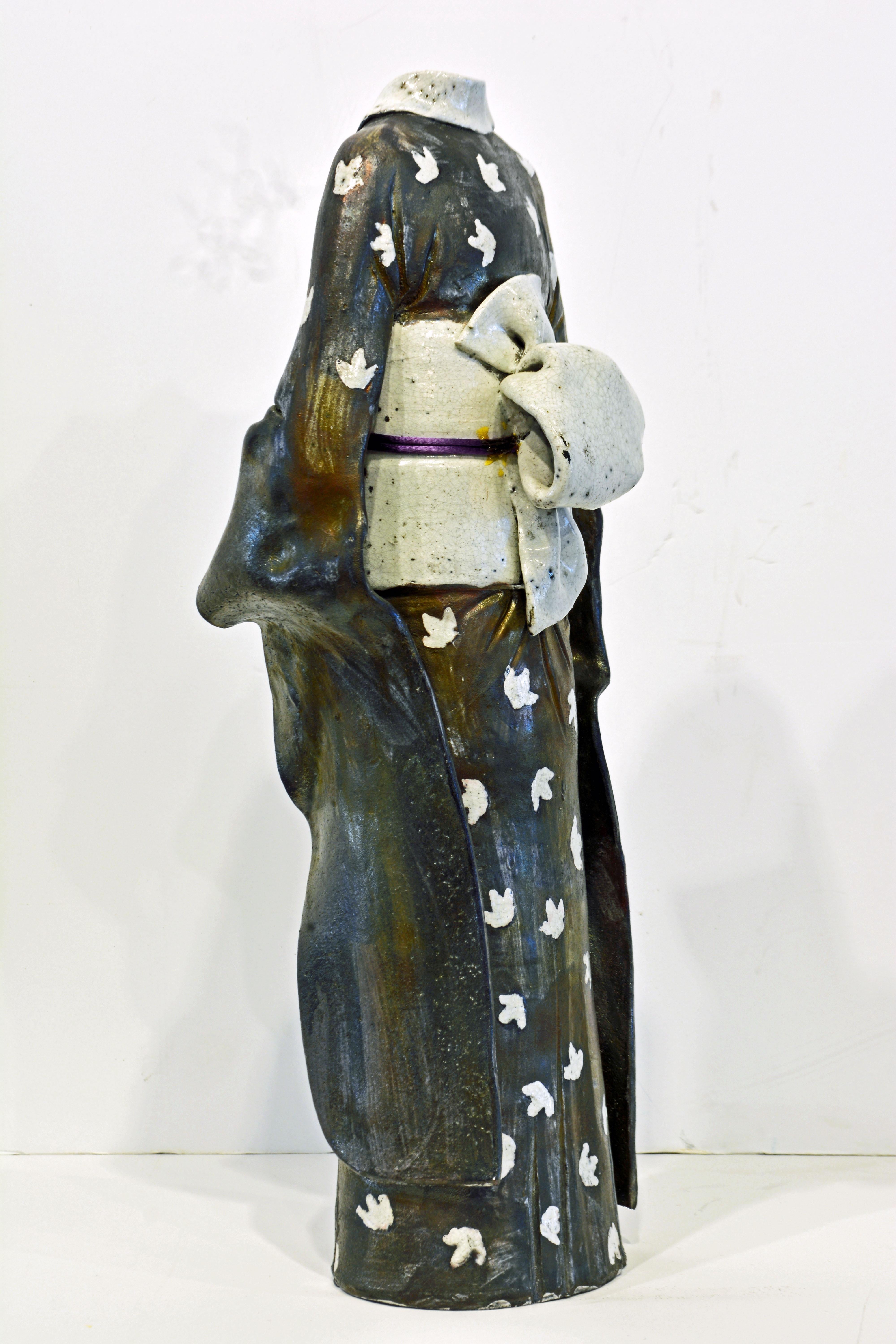 Modern Raku Style Ceramic Kimono Sculpture Signed by Kathryn Manry Quadra Island Artist