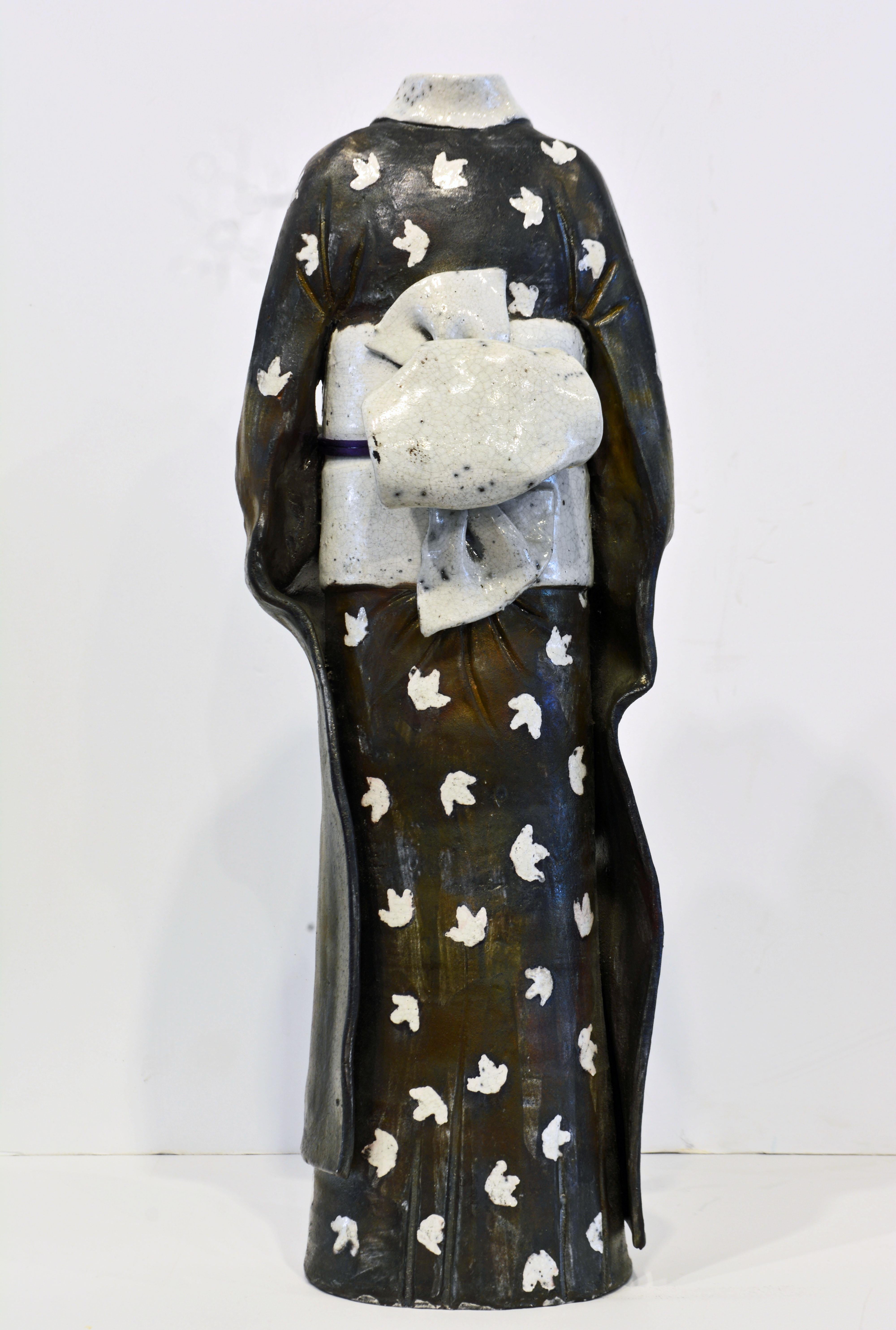 American Raku Style Ceramic Kimono Sculpture Signed by Kathryn Manry Quadra Island Artist