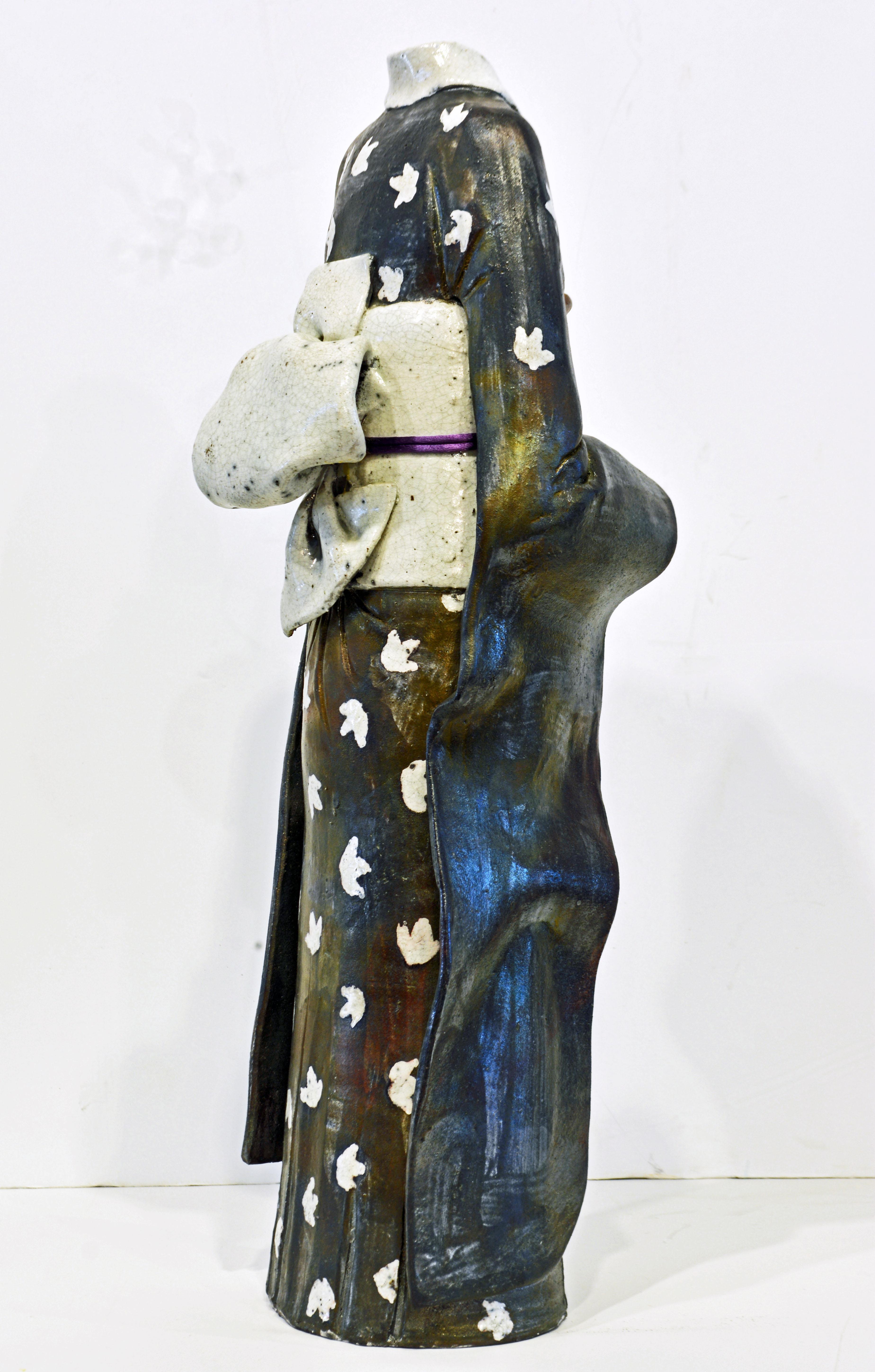 Glazed Raku Style Ceramic Kimono Sculpture Signed by Kathryn Manry Quadra Island Artist