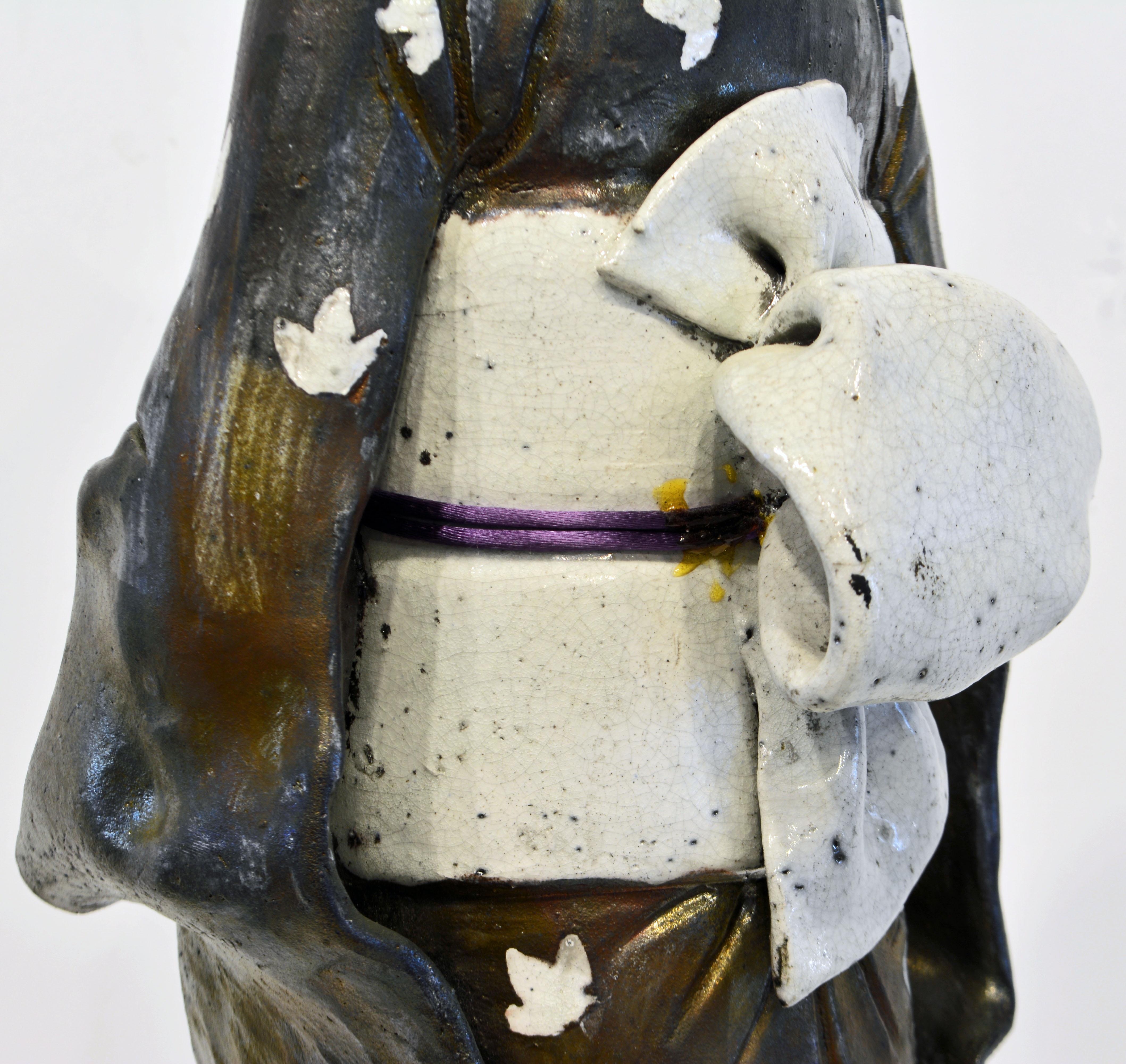 20th Century Raku Style Ceramic Kimono Sculpture Signed by Kathryn Manry Quadra Island Artist