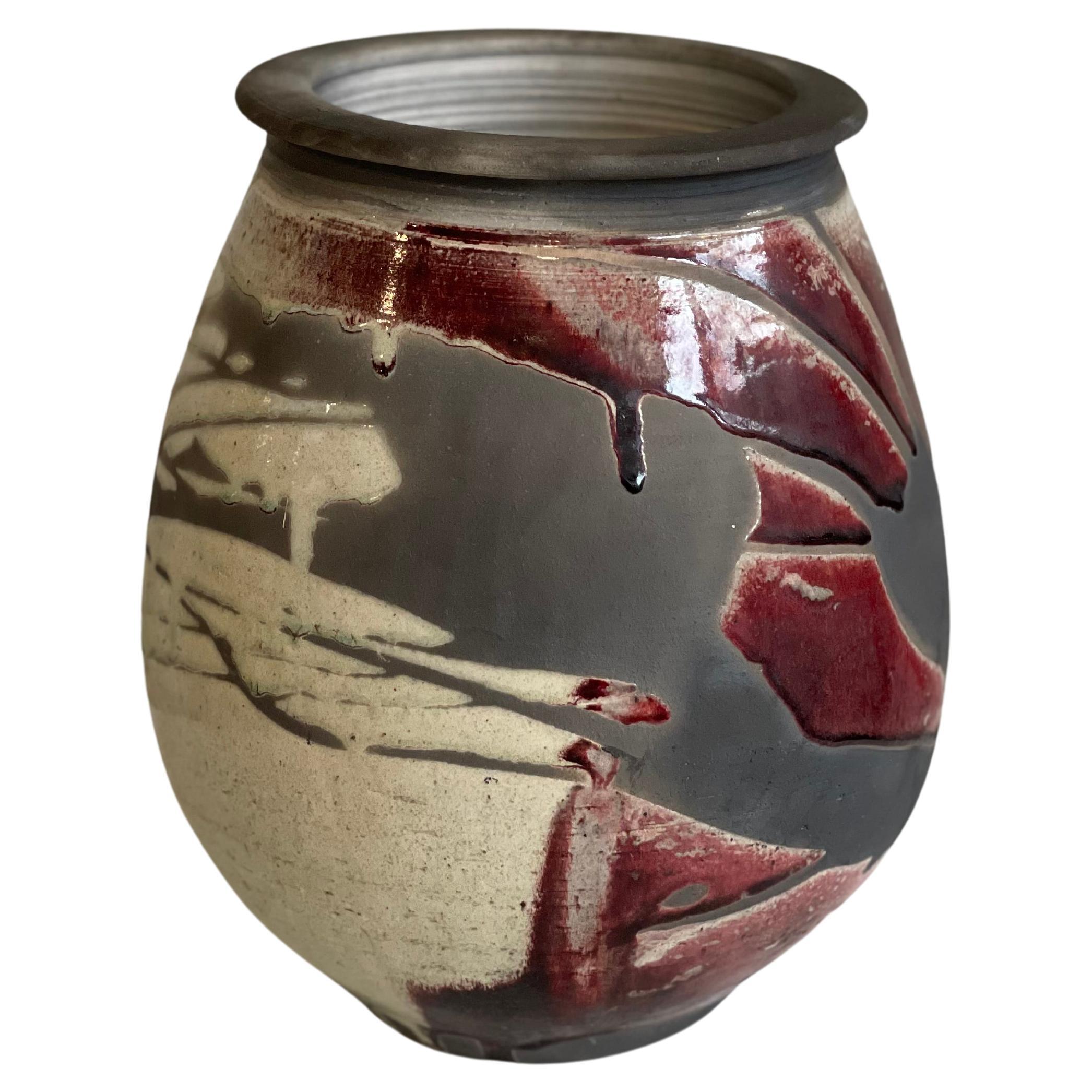 Vintage Scandinavian Raku Glazed Pottery Vase, 1960s For Sale at 1stDibs