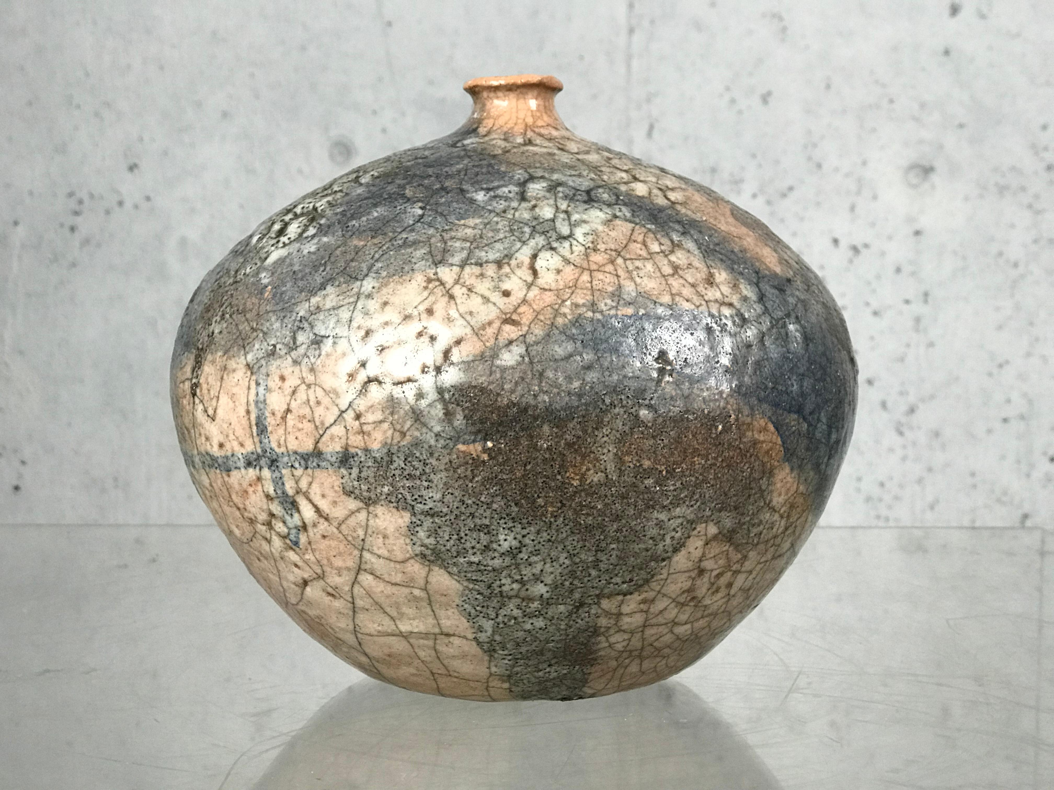Ceramic Raku Vessel by Charles 'Charlie' Brown Florida Pottery Vase Pot