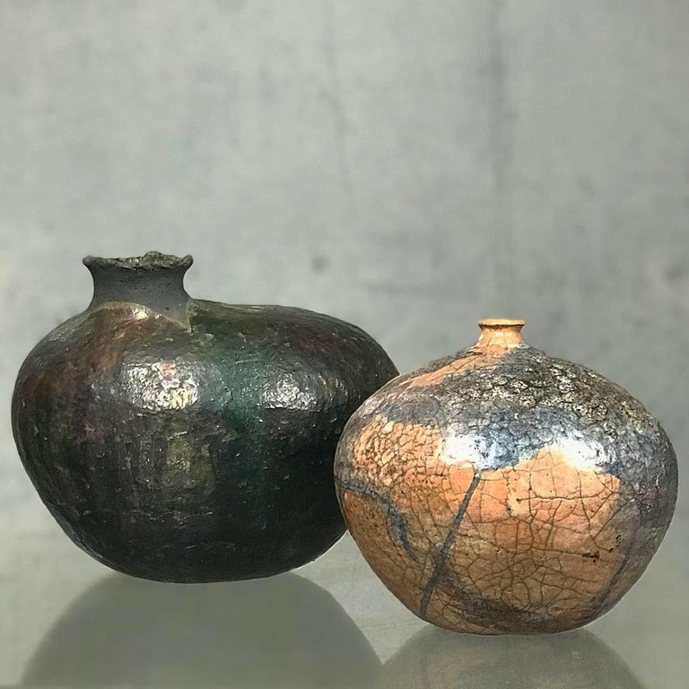 Raku Vessel by Charles 'Charlie' Brown Florida Pottery Vase Pot at