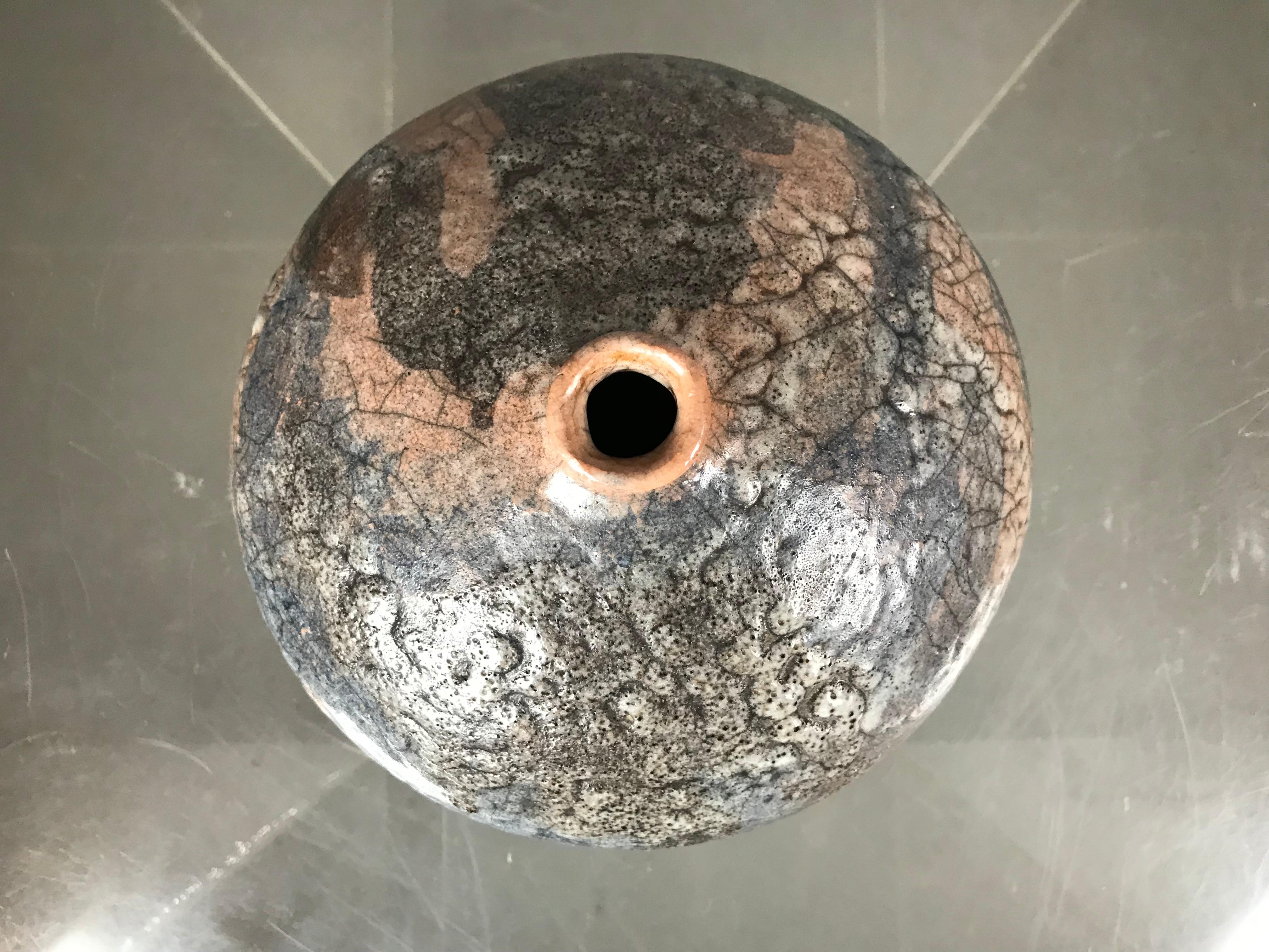 Mid-Century Modern Raku Vessel by Charles 'Charlie' Brown Florida Pottery Vase Pot