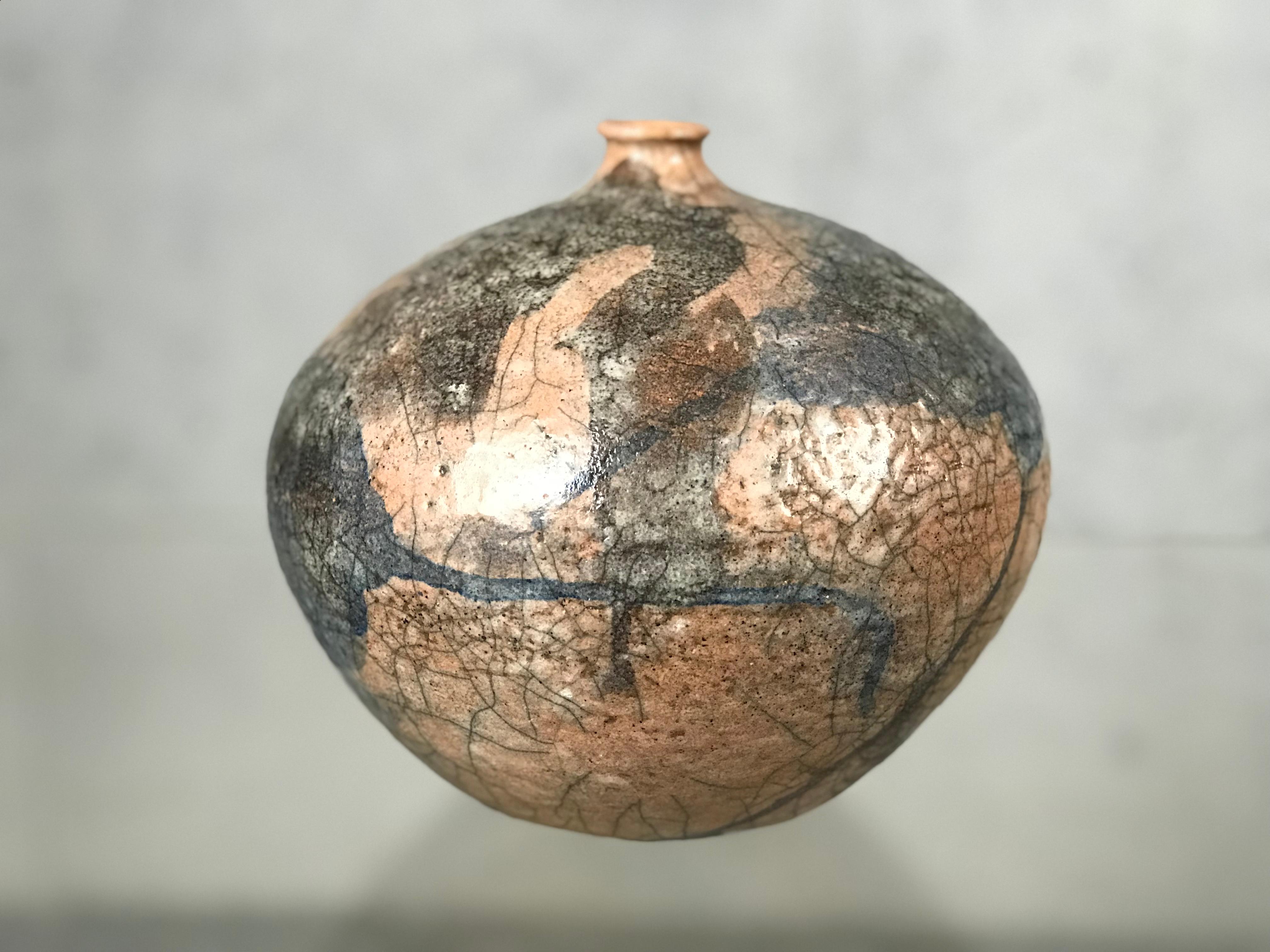 Mid-20th Century Raku Vessel by Charles 'Charlie' Brown Florida Pottery Vase Pot