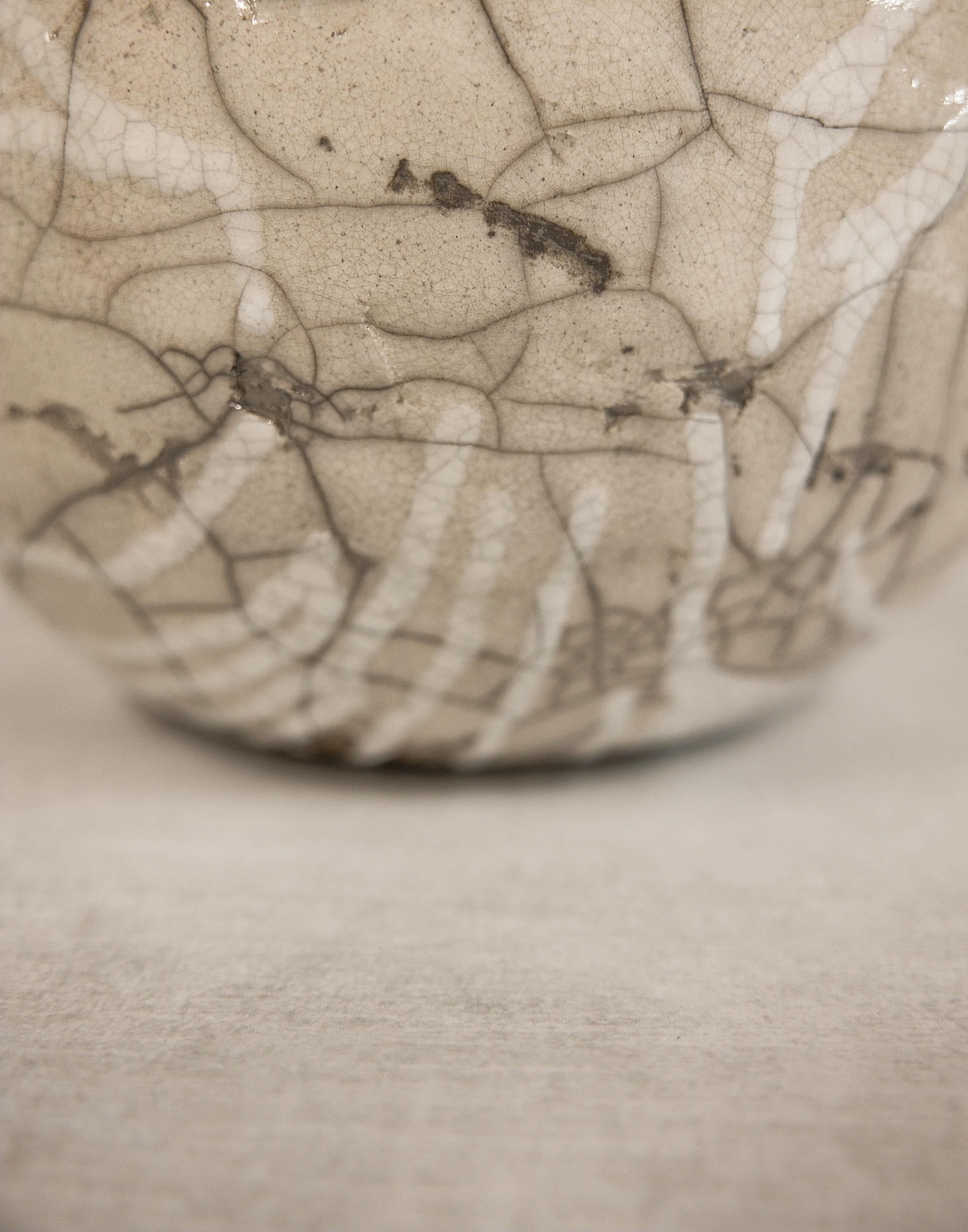 Contemporary Raku White Crackle Moon Vase Handmade