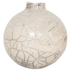 Antique  Raku White Crackle Moon Vase Handmade